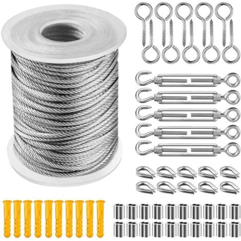 Werbe-set Mit Edelstahl-aufhängeseil, Nylonbeschichtetem Edelstahlseil, Pvc-stahlseilspanner, Für Zeltseile, Wäscheleinen, Außenleuchter, Garten (50 M)