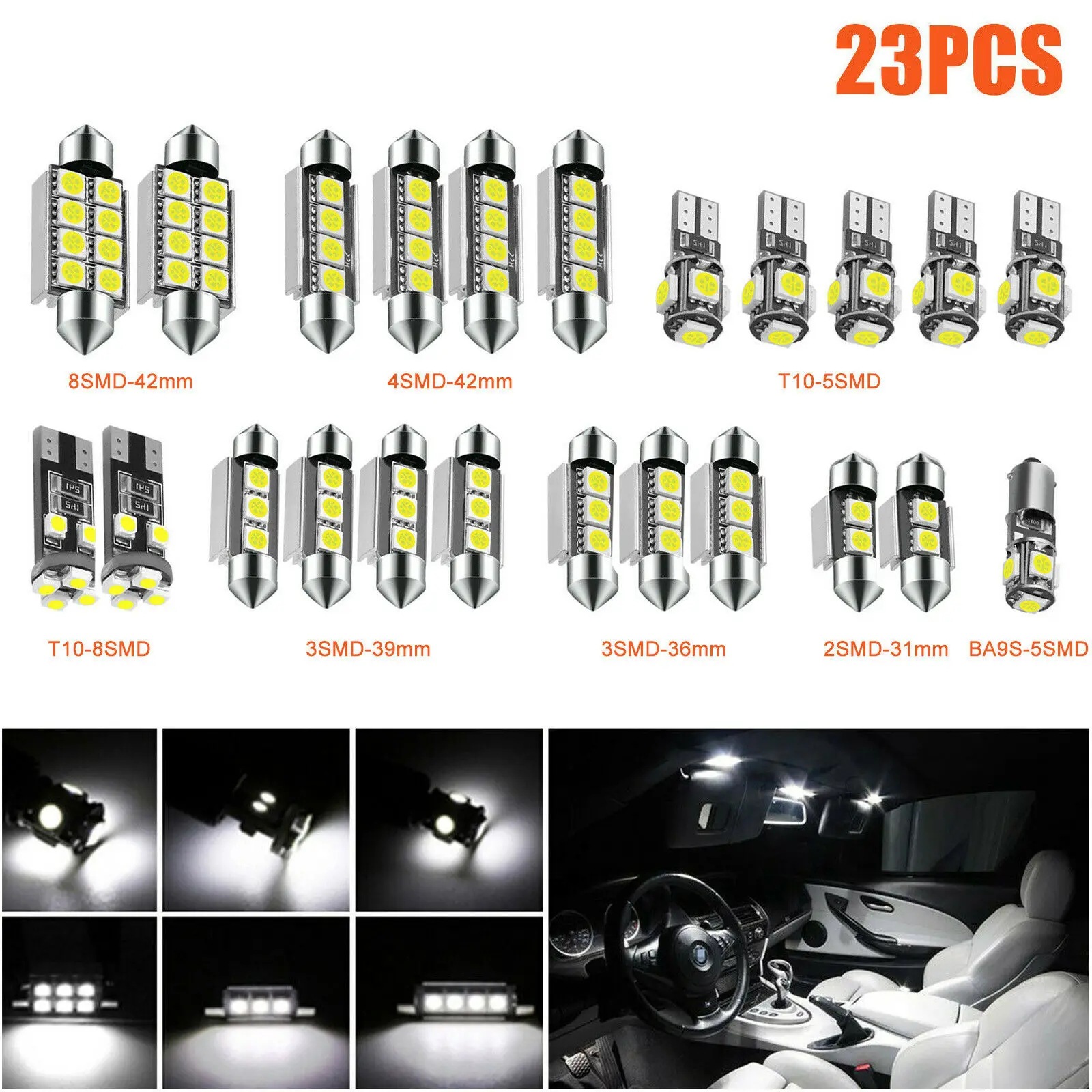 23-teiliges Auto-innenraum-leseleuchten-set, T10 5050 W5w Dual-decoding-led-lampen.