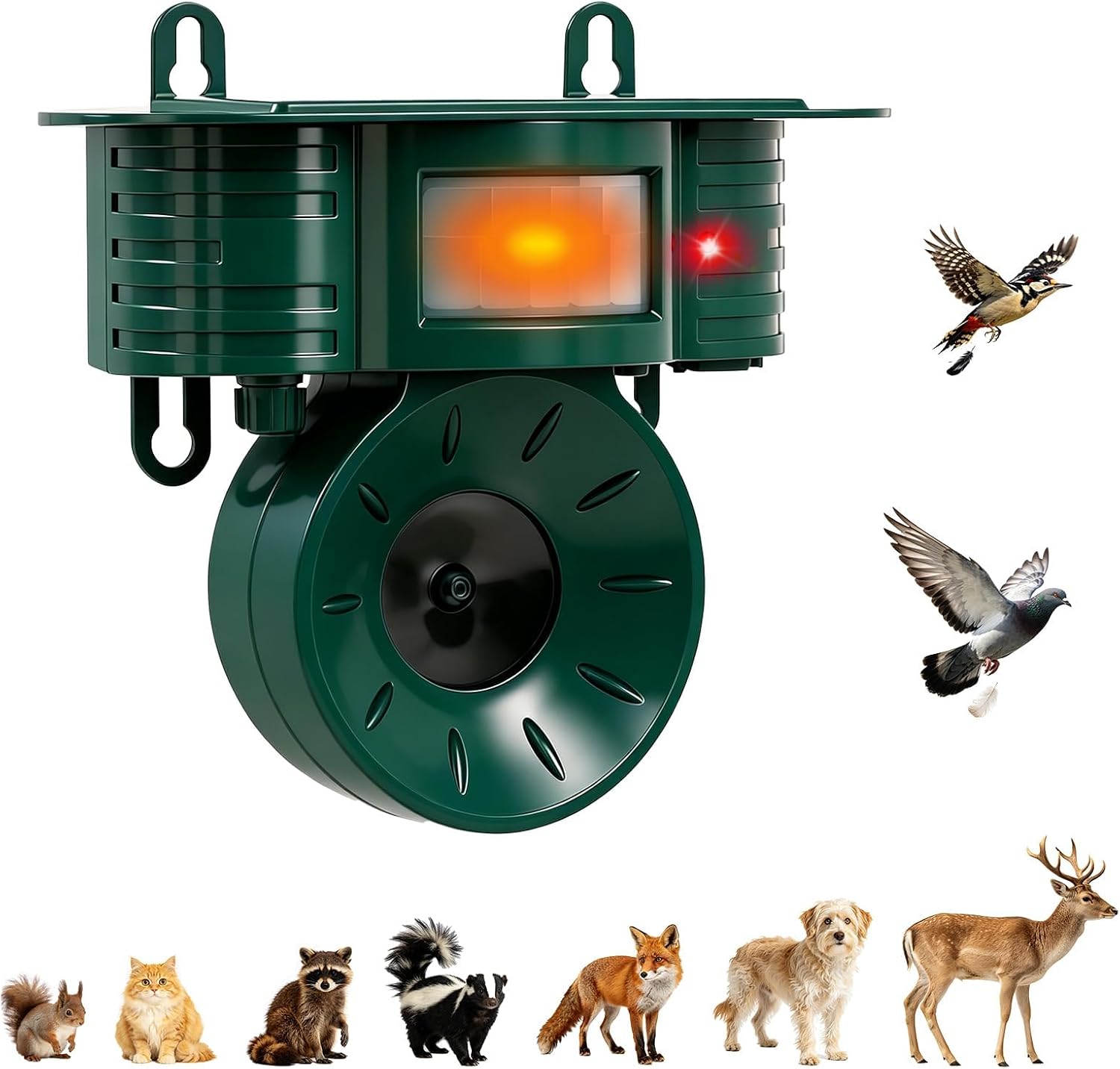 Solarbetriebenes Ultraschall-vogelabwehrgerät Für Den Außenbereich, Schreckt Vögel Und Eichhörnchen Ab, Hält Tauben Und Spechte Fern, Bewegungsmelder, Wasserdicht (ip65), Gartenschutzgerät