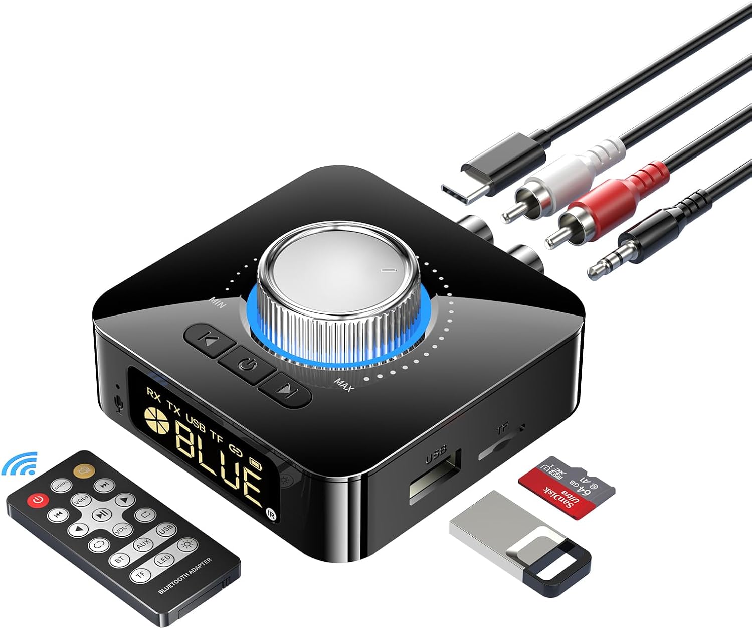 Bluetooth-audioadapter – Rca/aux 3,5-mm-empfänger, 3d-surround-sound, Geringe Latenz, Tf-kartensteckplatz, Fernbedienung, Usb – Für Stereoanlagen, Vintage-lautsprecher Und Autoradios