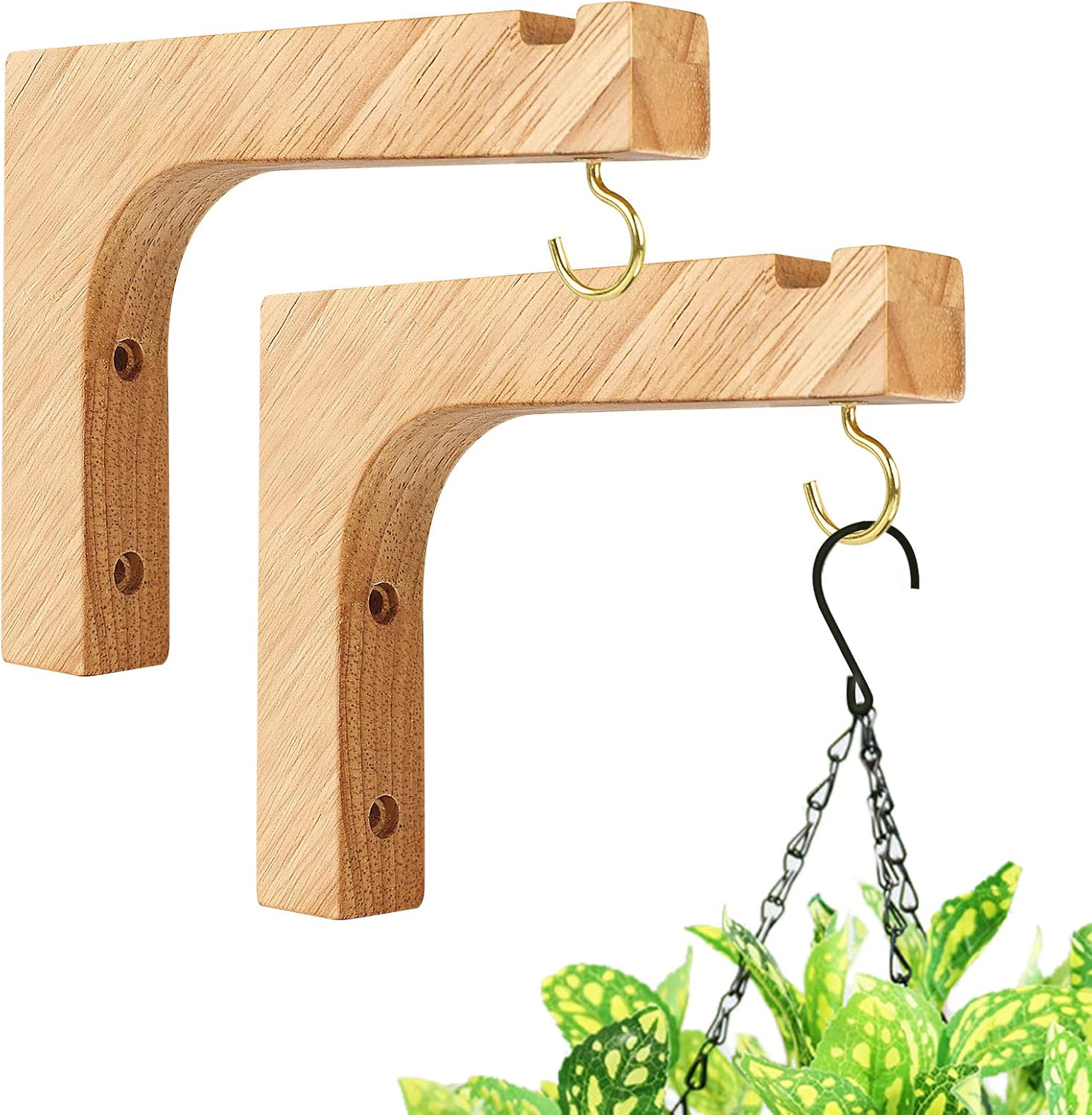 Zwei Holzhaken Zum Aufhängen Von Körben, Wandhalterungen Für Pflanzen, An Denen Vogelfutterhäuschen, Laternen, Blumenampeln, Windspiele Usw. Aufgehängt Werden Können.