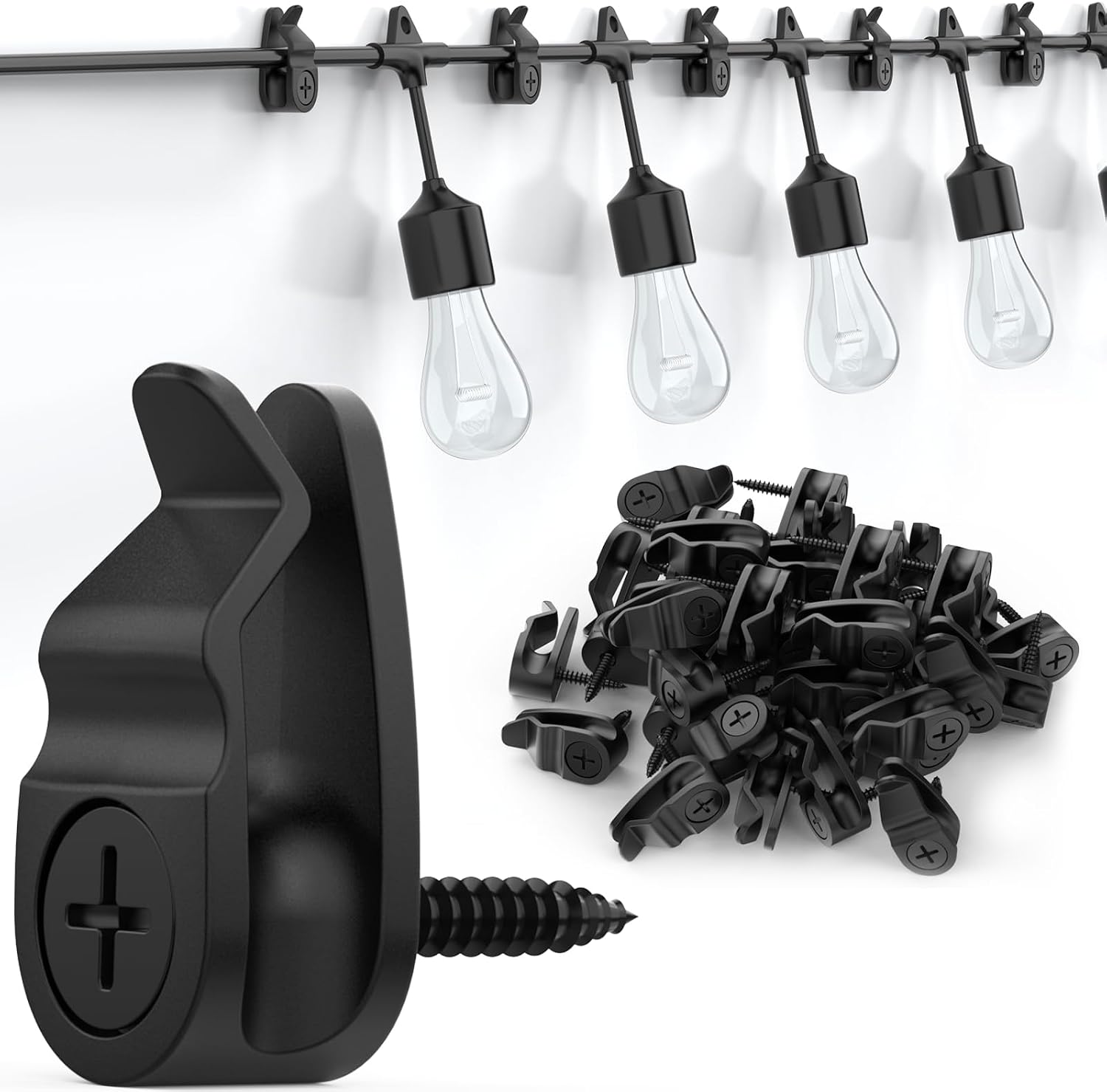 Clips Für Lichterketten Im Außenbereich, Wetterfeste Haken Zum Aufhängen Von Lichterketten Und Partydekorationen, Schwarz, 50er-packung