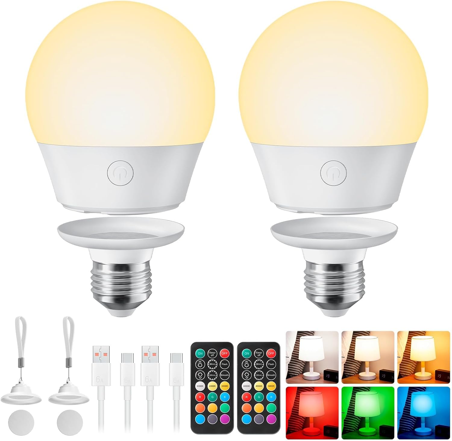E27-akku-glühbirne Mit Fernbedienung, Ersatzbatterien Für Wand- Und Tischlampen, Magnetische Glühbirne Für Kabellose Lampen, Dimmbar, 2er-pack – Crea