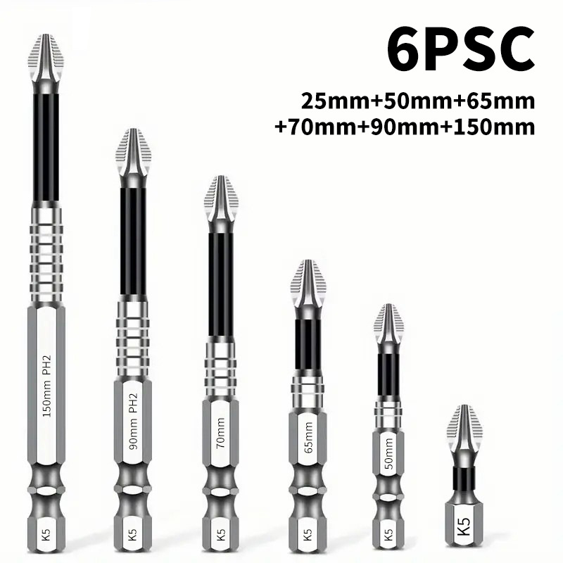 K5 Schlagfester Und Rutschfester Bit, Schlagschrauber-bit-set, Rutschfester Phillips-bit Aus Titanlegierung, Hochleistungs-magnetbohrschrauber