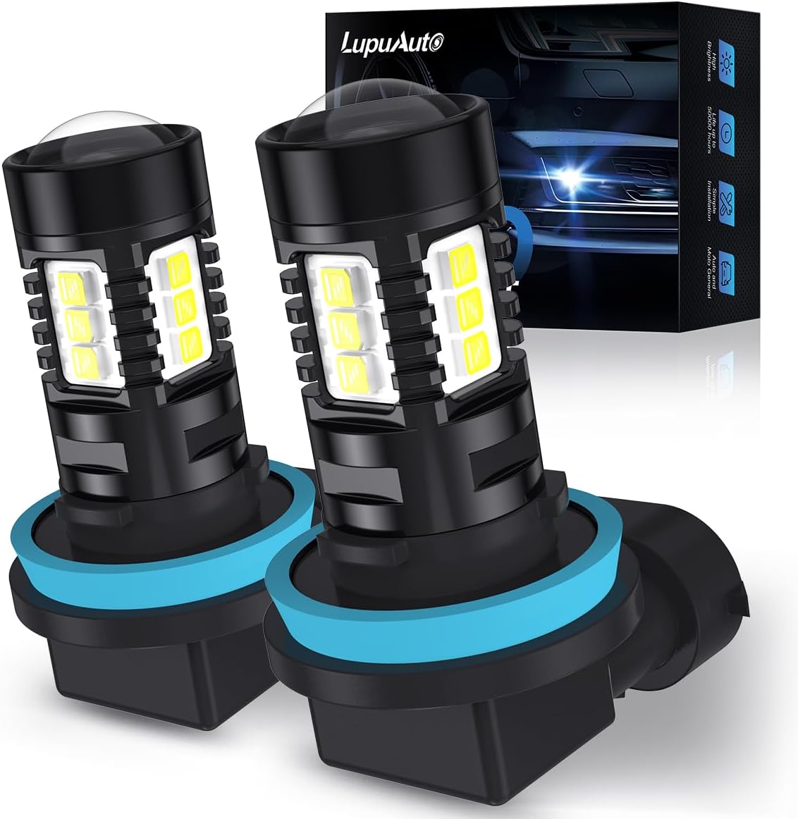 H8 H11 Led-nebelscheinwerferlampen, 6500k Weiß, 360°-beleuchtung, Konvexes Linsendesign, 4-seitiger Led-chip, 1:1 Größe, Ersetzt Halogenlampen, 2 Stück