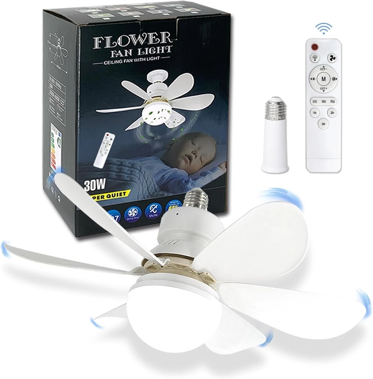 30-w-led-deckenventilator Mit E27-fassung Und Fernbedienung Zum Dimmen, Geeignet Für Wohnzimmer, Büro Und Haushalt.
