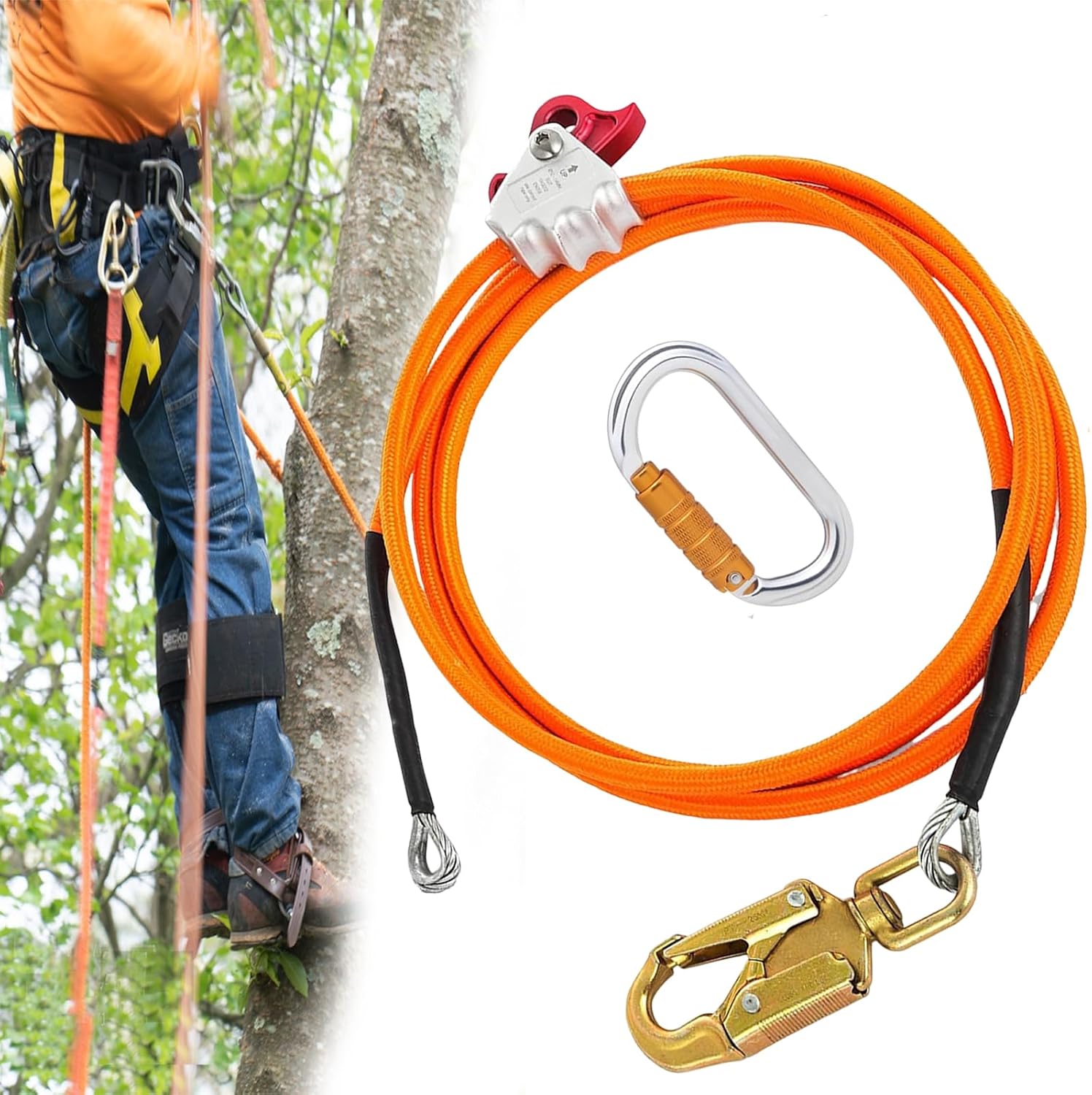 Sicherheitsset Aus Stahlseil Für Den Außenbereich, 12 Mm X 3 M Sicherheitsgurt Mit Dreifach Verriegelndem Karabinerhaken, Verstellbarem Verbindungsmittel, Geringe Verlängerung Für Absturzsicherung, Cr