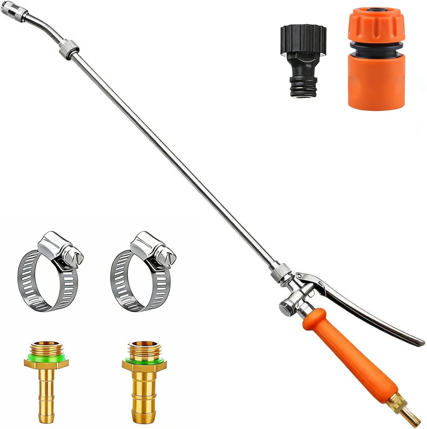 Ganzmetall-ersatz-sprühlanze – Messinglanze (1/4"- Und 3/8"-schlauchanschlüsse) Mit Absperrventil Aus Edelstahl Und 2 Schlauchschellen (29 Zoll)