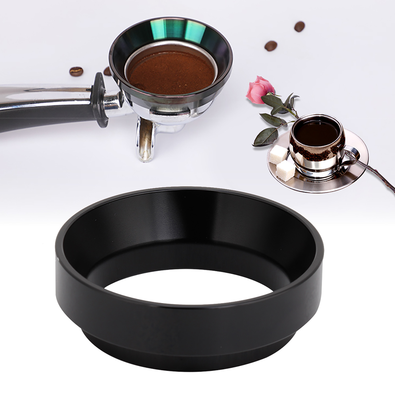 58 Mm Universal-dosierring-trichter Aus Aluminium, Ersatzteil Für Kaffeemaschinen (schwarz)