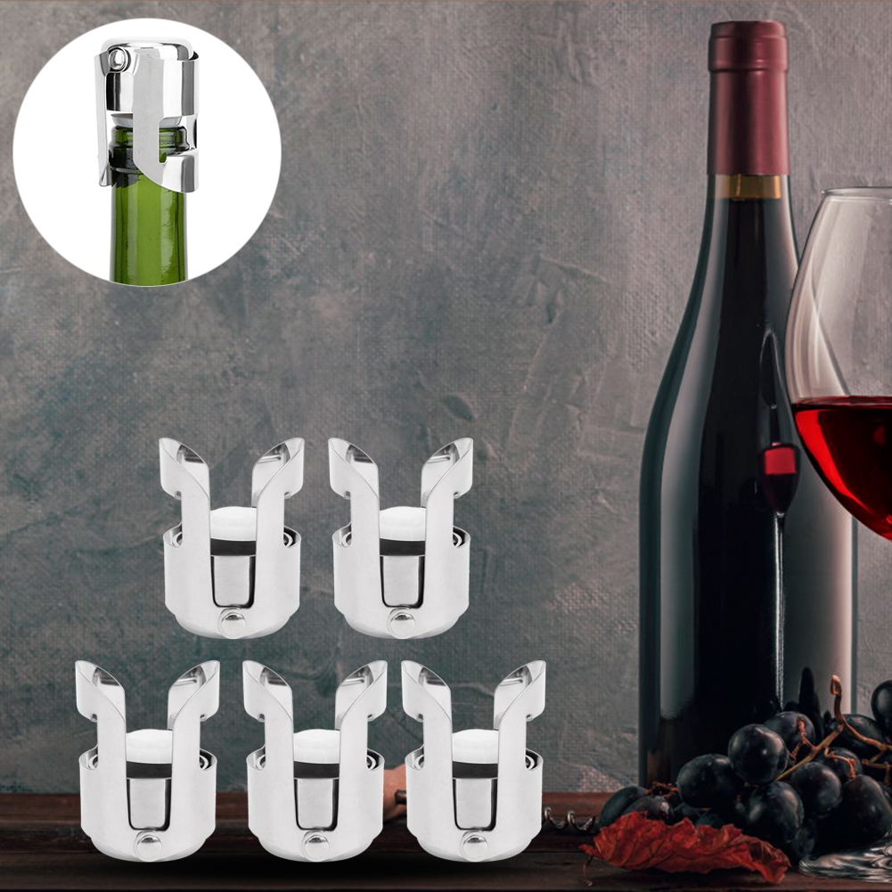 5 Stück Tragbare Champagner- Und Weinstopper Aus Silberfarbenem Edelstahl Für Restaurant Und Hotel