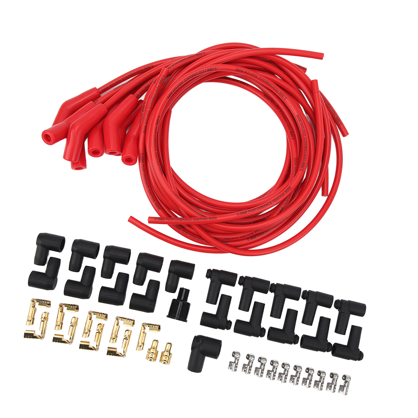 Zündkerzen-zündkabelsatz (45°/135°) Mit Staubschutzkappe, Hochleistungs-8,5-mm-durchmesser, Ersatz Für Chevy Red