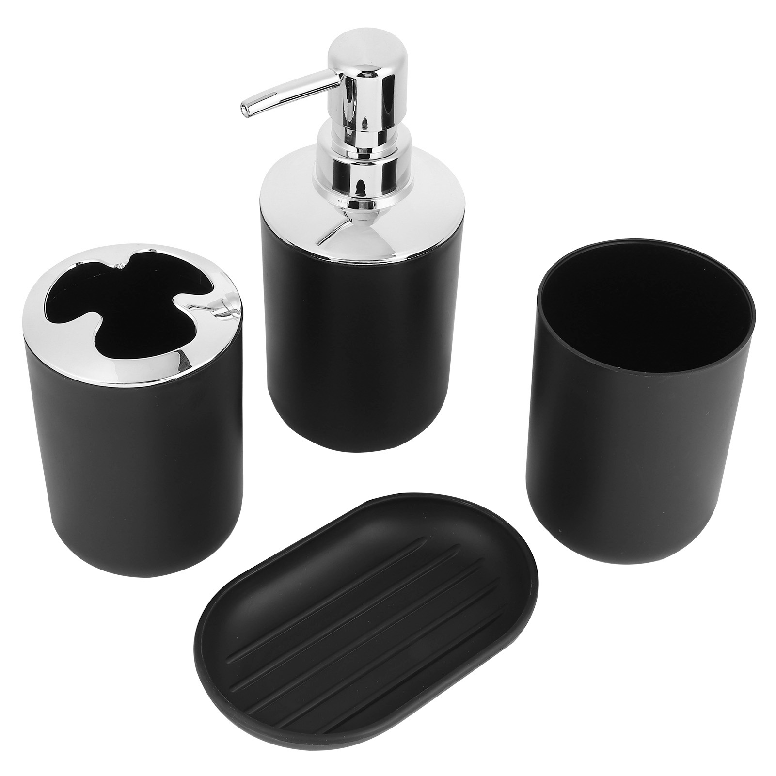 4-teiliges Badezimmer-accessoire-set: Seifenschale, Seifenspender, Aufbewahrungsbecher, Waschbecher