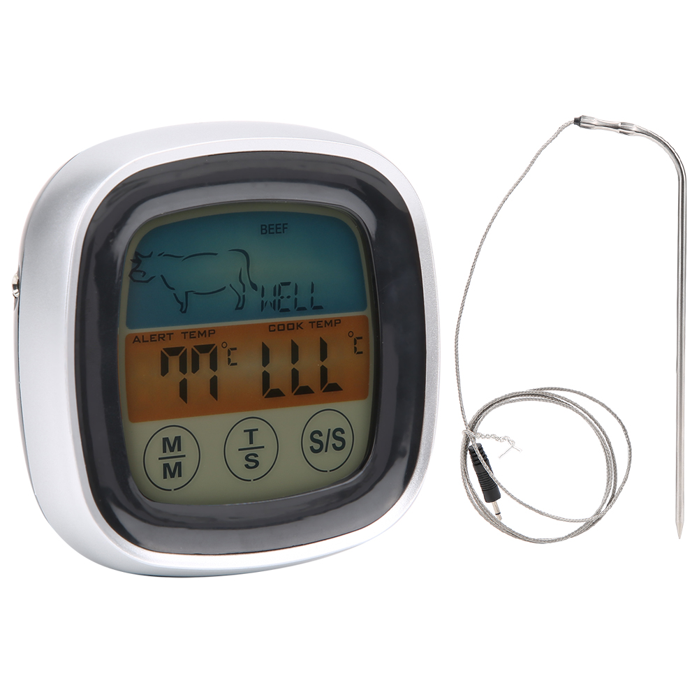 Fleischthermometer Mit Digitalem Touchscreen, Küchentimer Und Gabel Zum Grillen Und Kochen