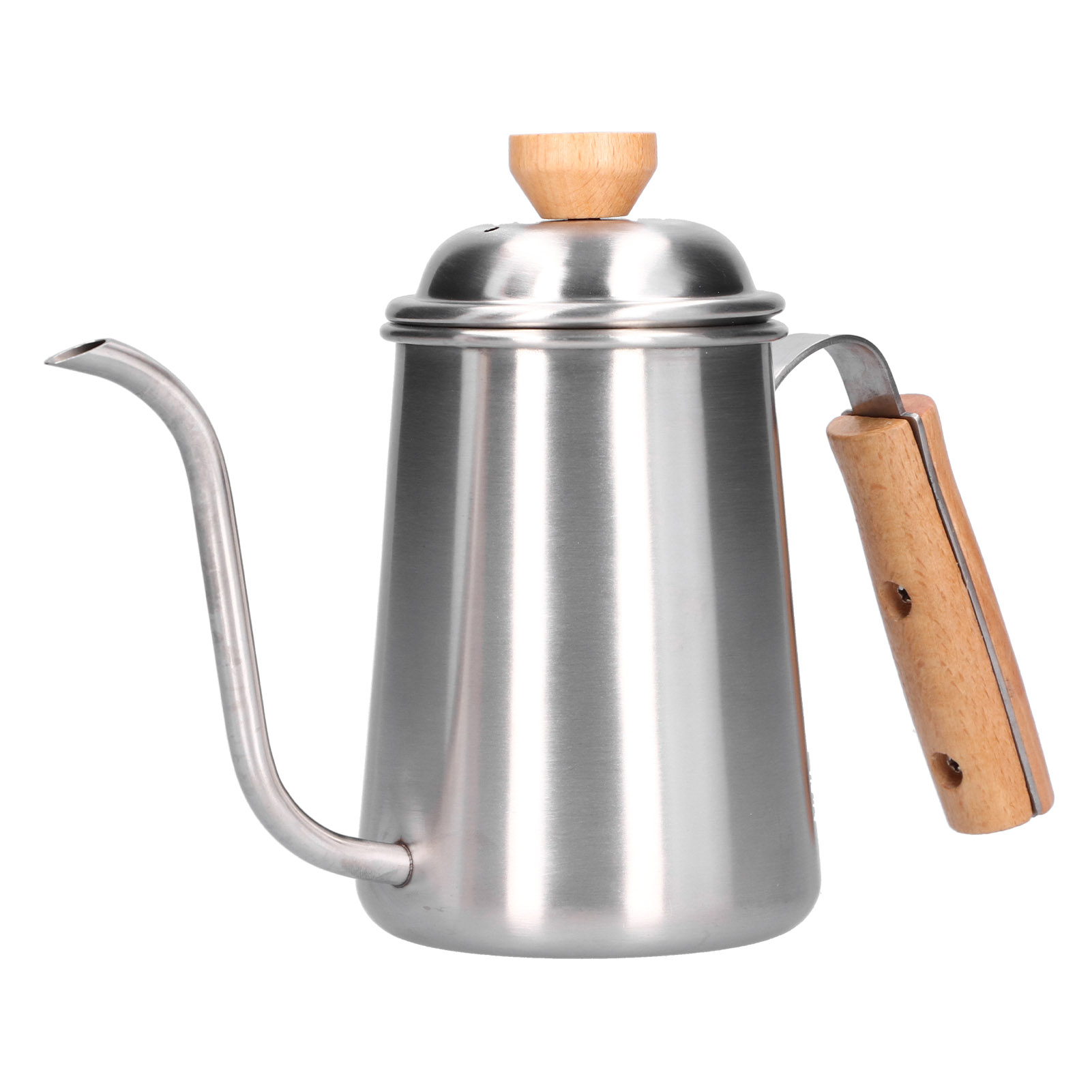 650-ml-filterkaffeekanne Aus Edelstahl Mit Langem Schwanenhalsausguss Und Holzgriff
