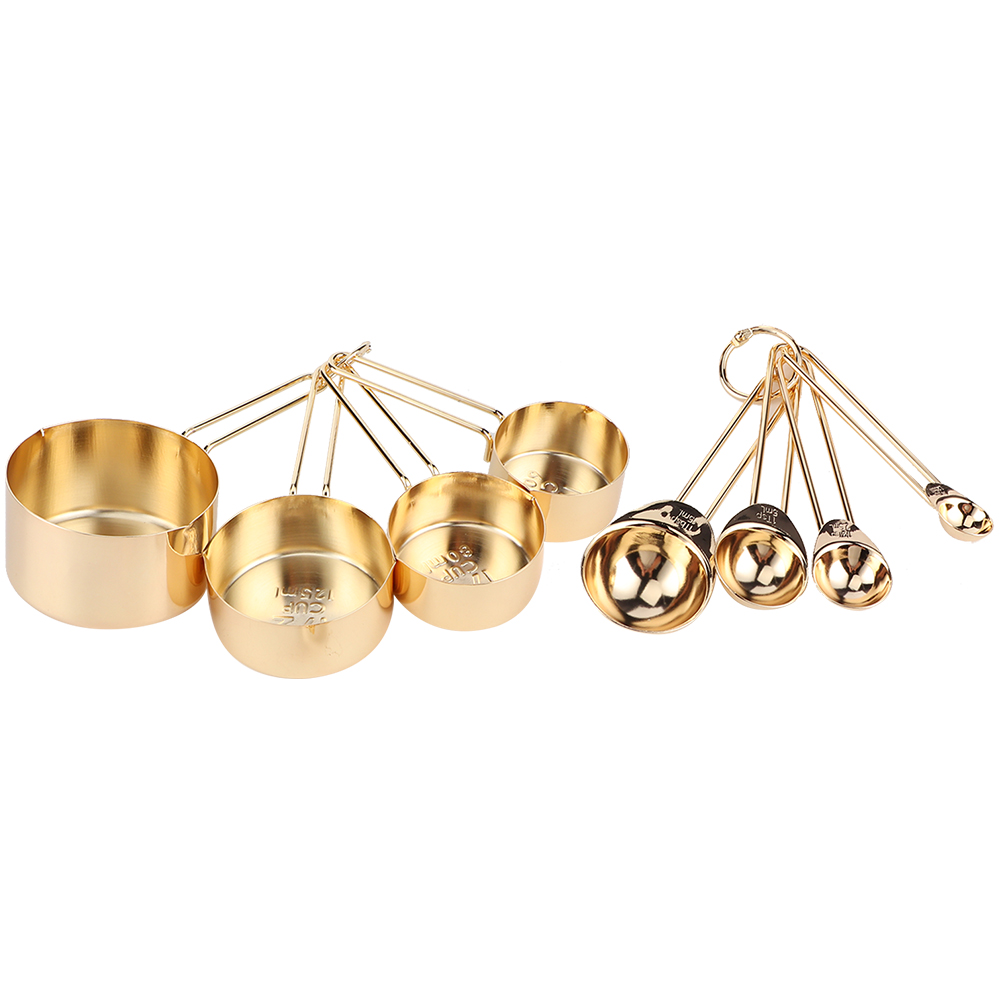 8-teiliges Messbecher- Und Löffelset Aus Edelstahl Mit Skala, Küchenzubehör, Gold