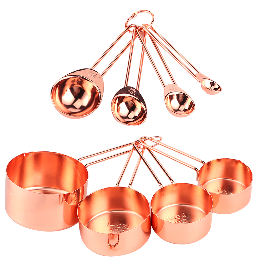 8-teiliges Messbecher- Und Löffelset Aus Edelstahl Mit Skala, Küchenzubehör, Roségold