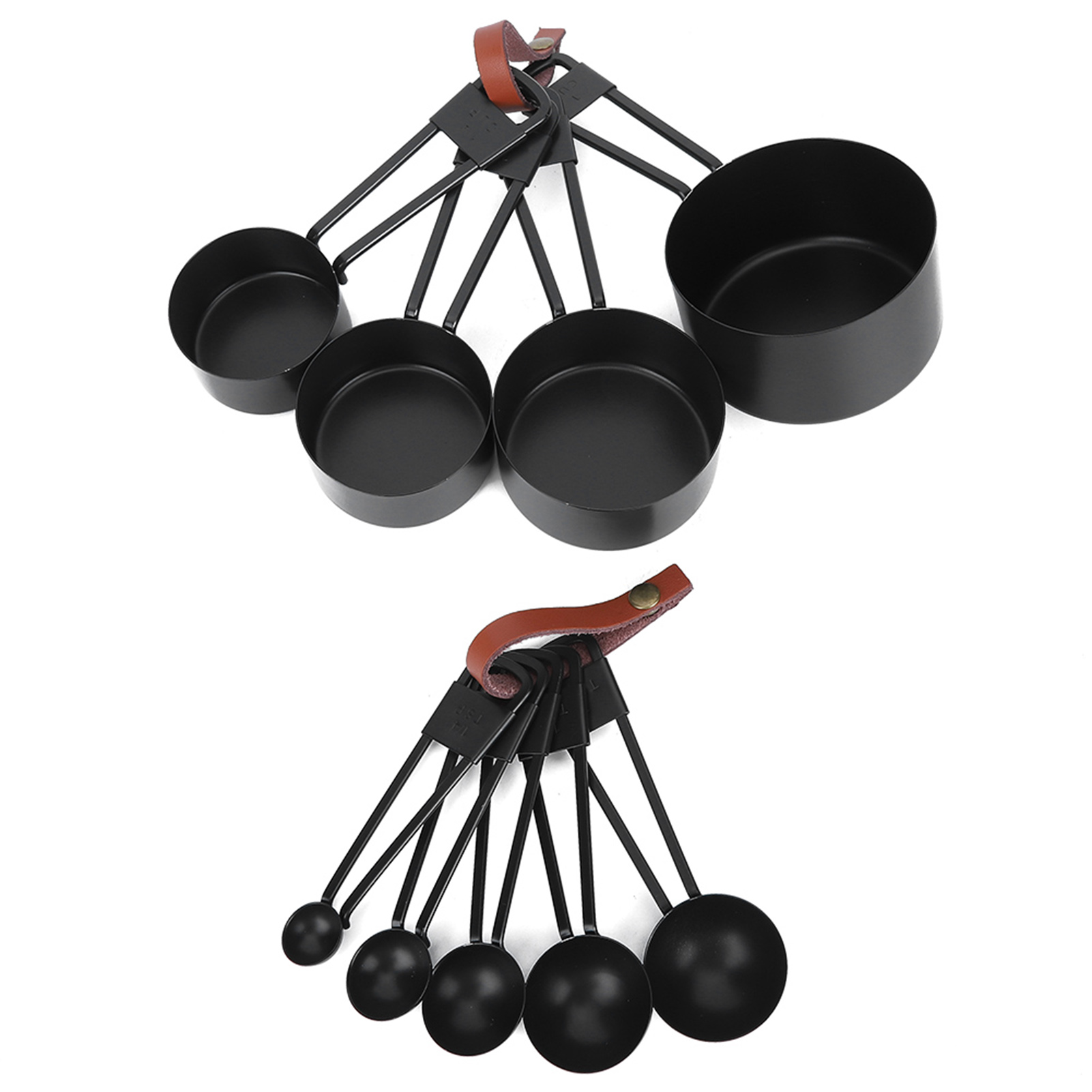 9-teiliges Messbecher-set Aus Schwarzem Edelstahl Mit Kaffeelöffel Und Skala Für Küche, Backen Und Kochen