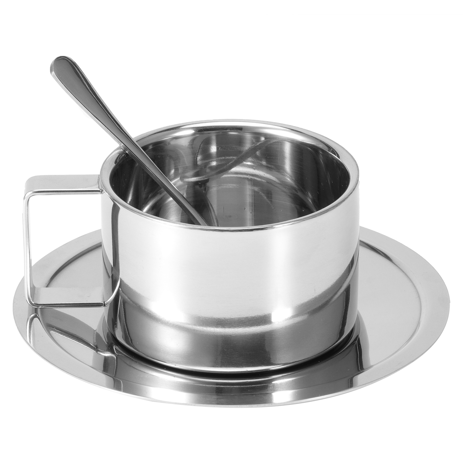 3-teiliges Set Aus Doppelwandiger Kaffeetasse, Löffel Und Untertasse Aus Edelstahl 304 – Küchenutensilien