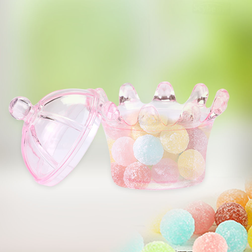 12 Stück Geschenktüten, Transparente Kronen-kunststoff-bonbonboxen Für Partygeschenke, Schokoladenboxen (rosa)