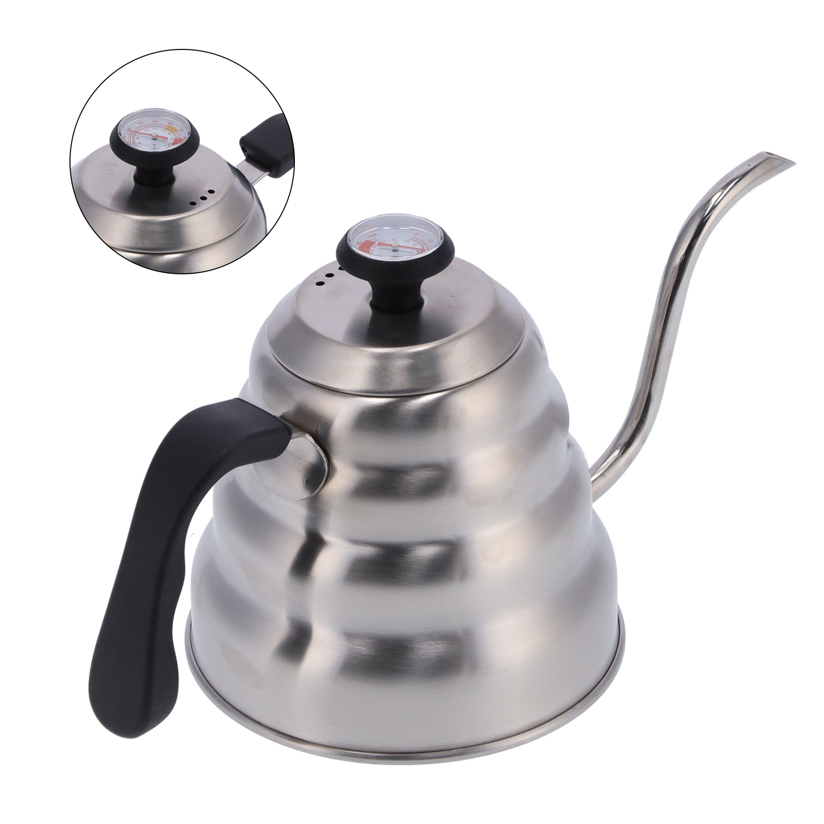 Kaffeekanne 1200 Ml Edelstahlkanne Mit Thermometer Schwanenhals-handkaffeekanne Kaffeezubehör