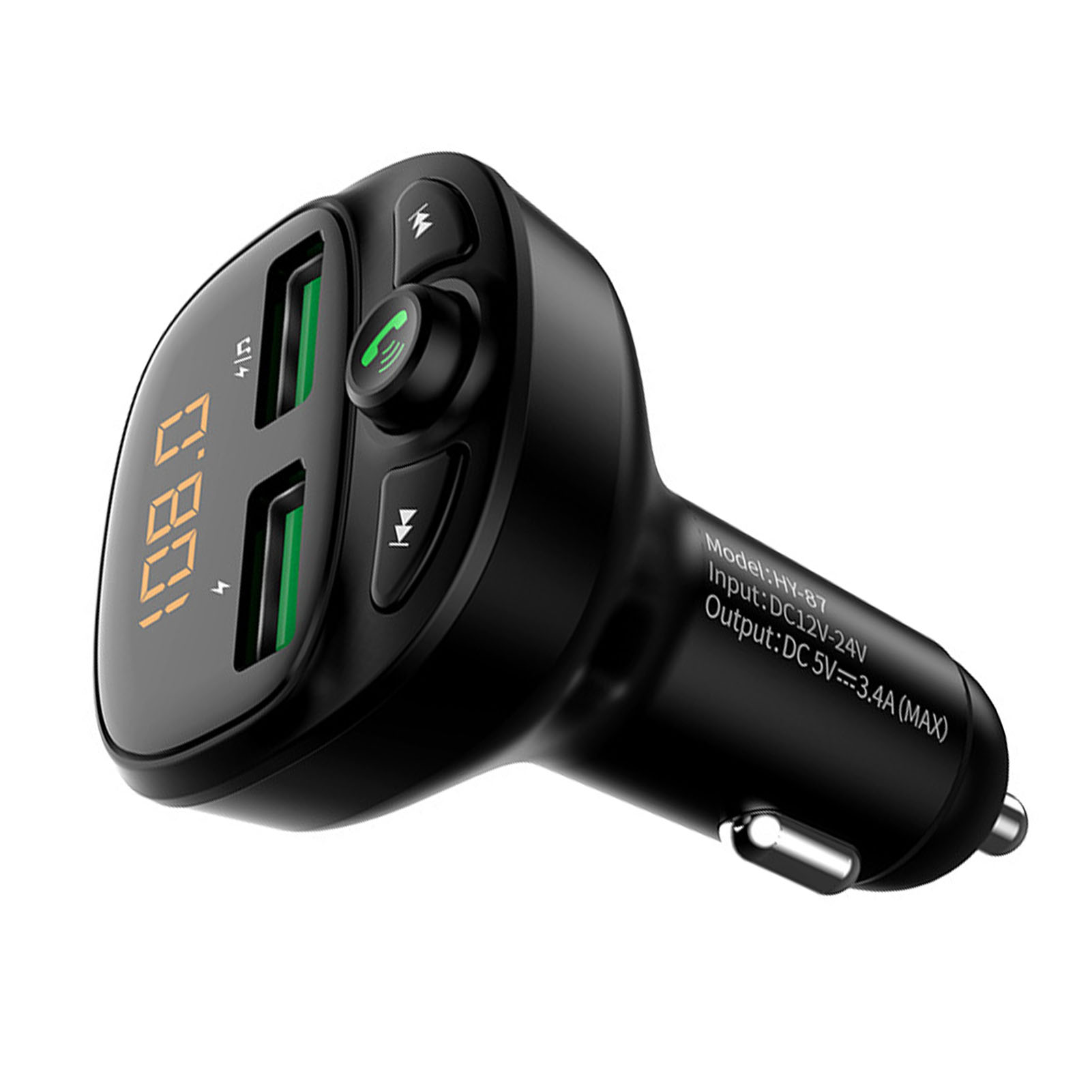 Usb-autoladegerät Mit Zwei Anschlüssen, Bluetooth-freisprecheinrichtung, Qc3.0-schnellladefunktion Und Zigarettenanzünder-ladegerät
