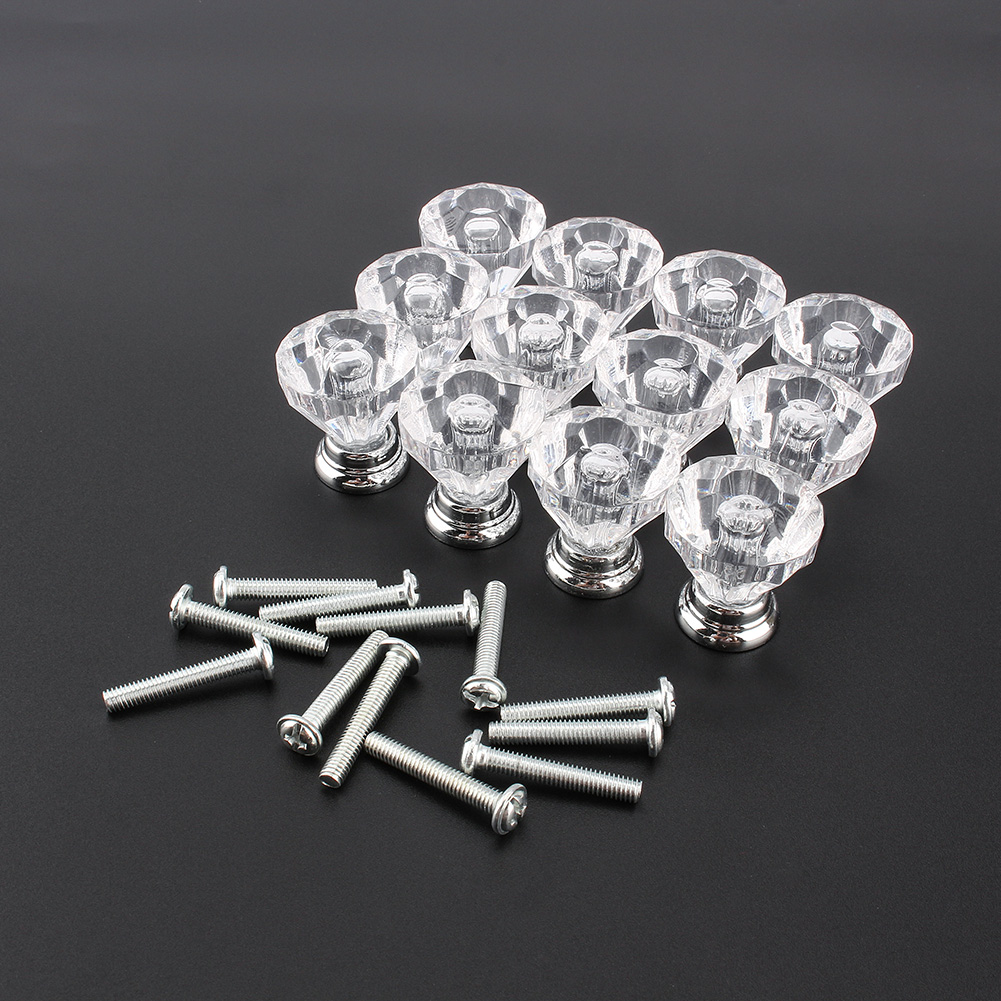 12 Diamant-kristallglas-schrankknöpfe/schubladengriffe