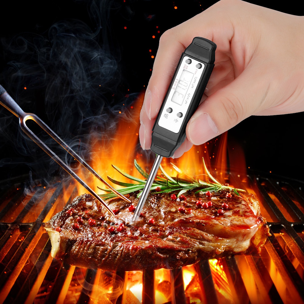 Tragbares Digitales Stiftthermometer Mit Langer Sonde Für Küche, Grillen, Fleisch, Braten, Milch Usw. (schwarz)