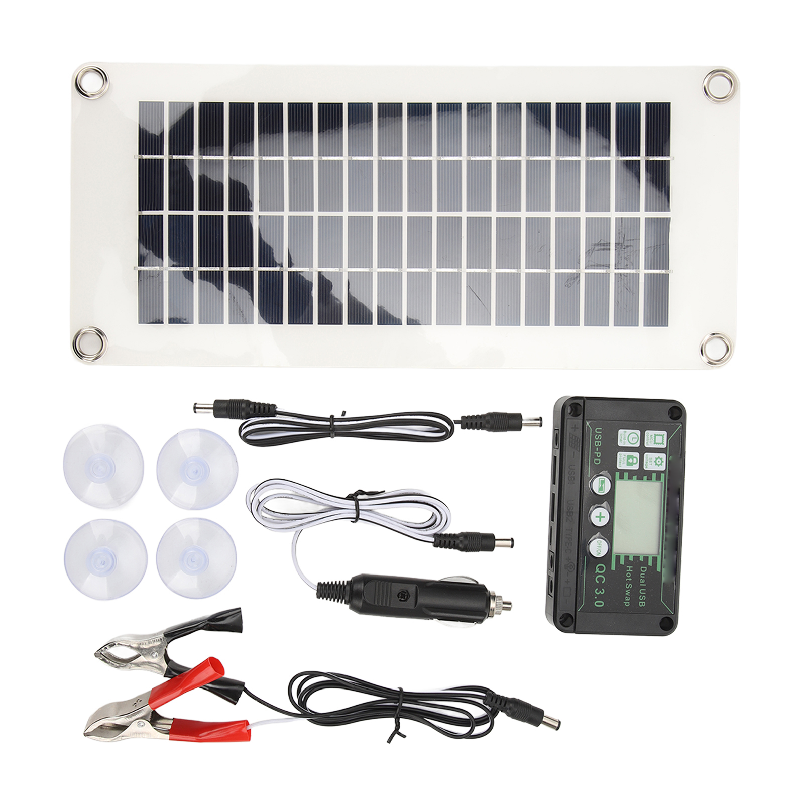 Kit De Panneau Solaire Pour Camping-car, Chargeur De Batterie 30 W En Polysilicium Pet Avec Contrôleur De Tension De Charge 50 A Pour Cabines, Bateaux Et Autres Engins Marins