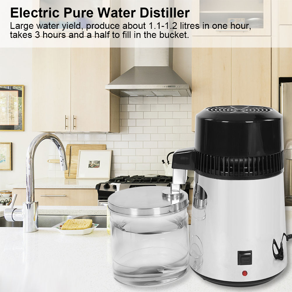 Elektrischer Reinstwasser-destillierapparat, Tischgerät, Edelstahlgehäuse Mit Glasflasche (silber Eu Plu)