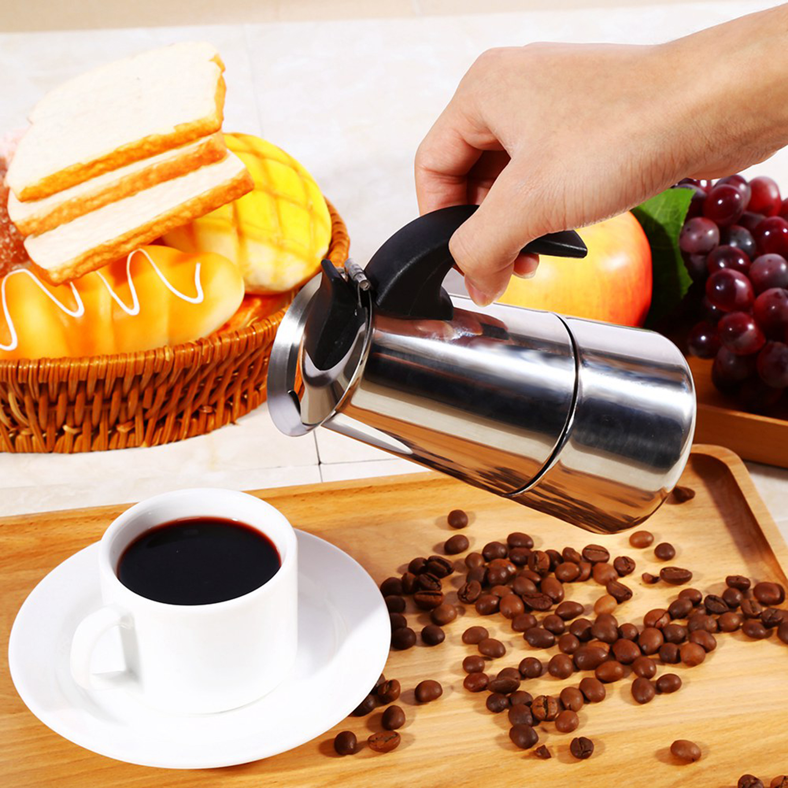 Espressokanne Aus Edelstahl, Mokka-kaffeebereiter Für Herd, Zuhause Und Büro (100 Ml)