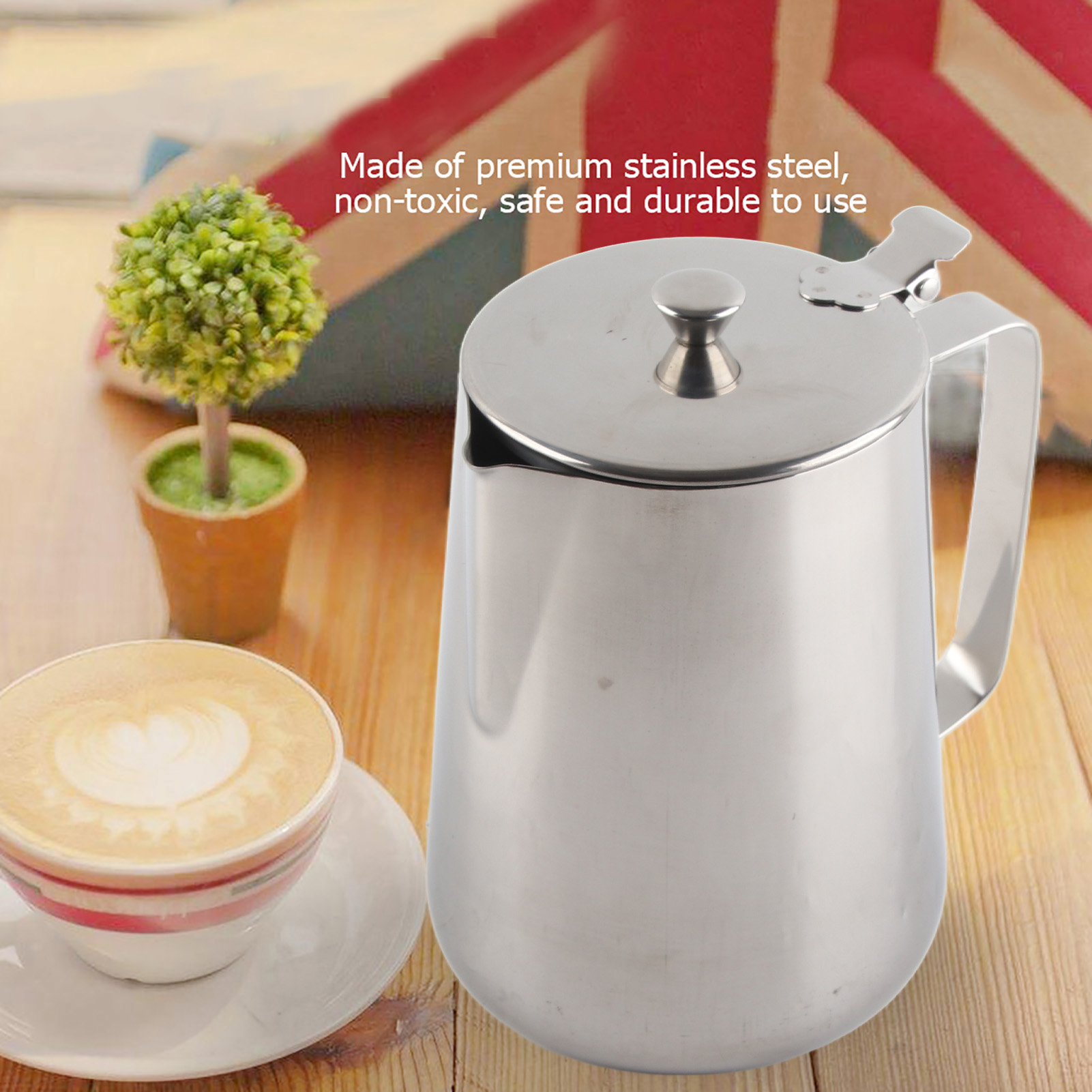 Kaffeetasse Aus Edelstahl, Milchkännchen Mit Deckel Für Latte Macchiato Und Kaffeekunst (2000 Ml)