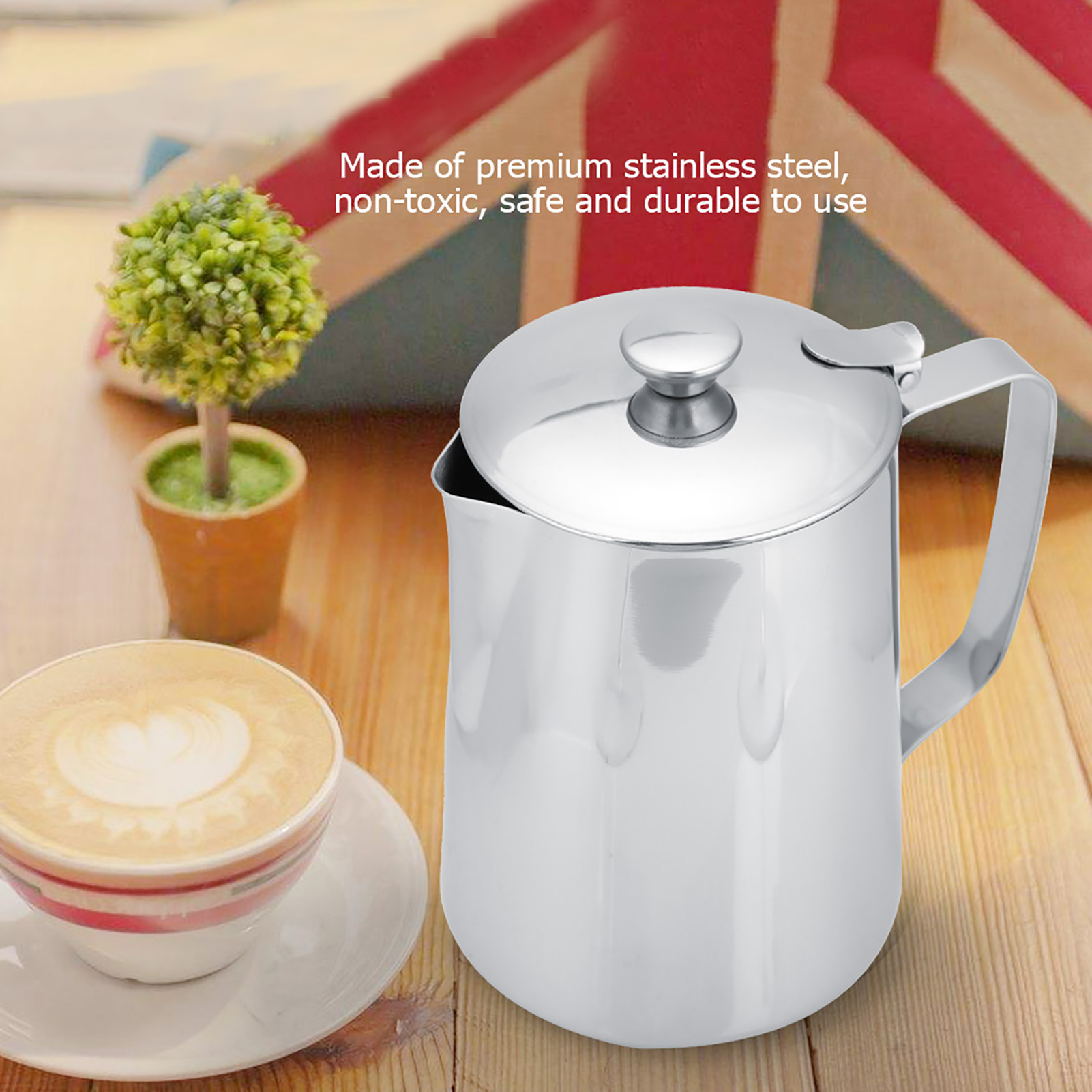 Kaffeetasse Aus Edelstahl, Milchkännchen Mit Deckel Für Latte Macchiato Und Kaffeekunst (600 Ml)