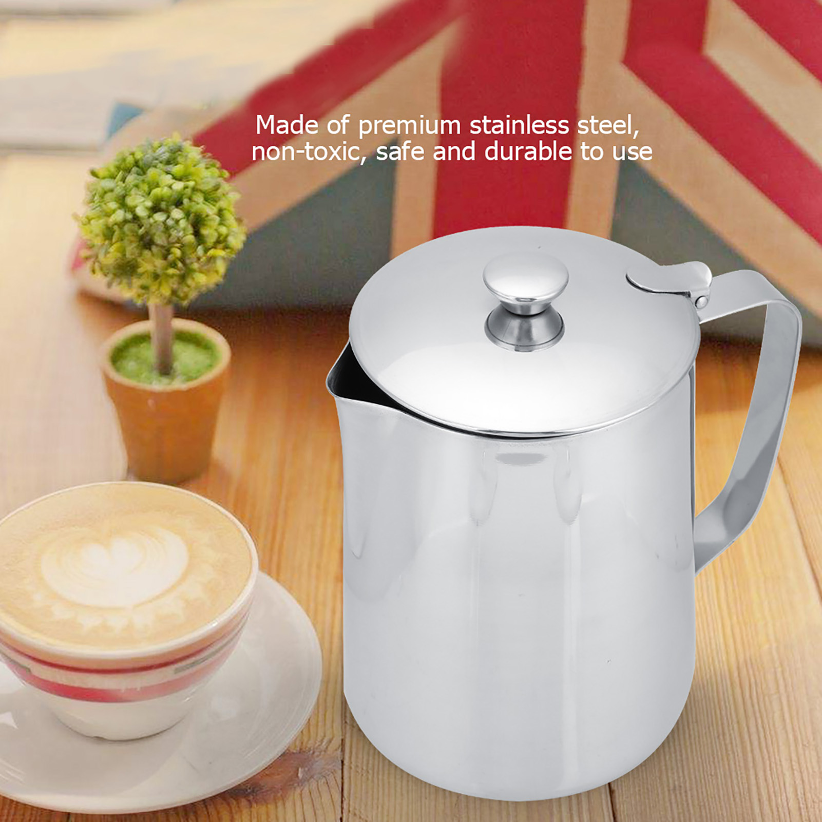 Kaffeetasse Aus Edelstahl, Milchkännchen Mit Deckel Für Latte Macchiato Und Kaffeekunst (1500 Ml)