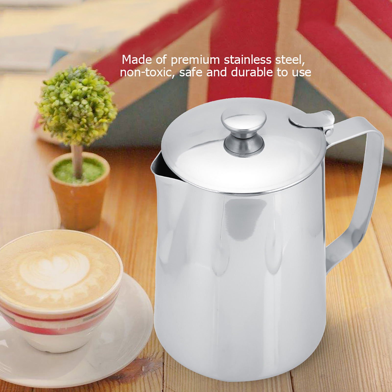 Kaffeetasse Aus Edelstahl, Milchkännchen Mit Deckel Für Latte Macchiato Und Kaffeekunst (1000 Ml)