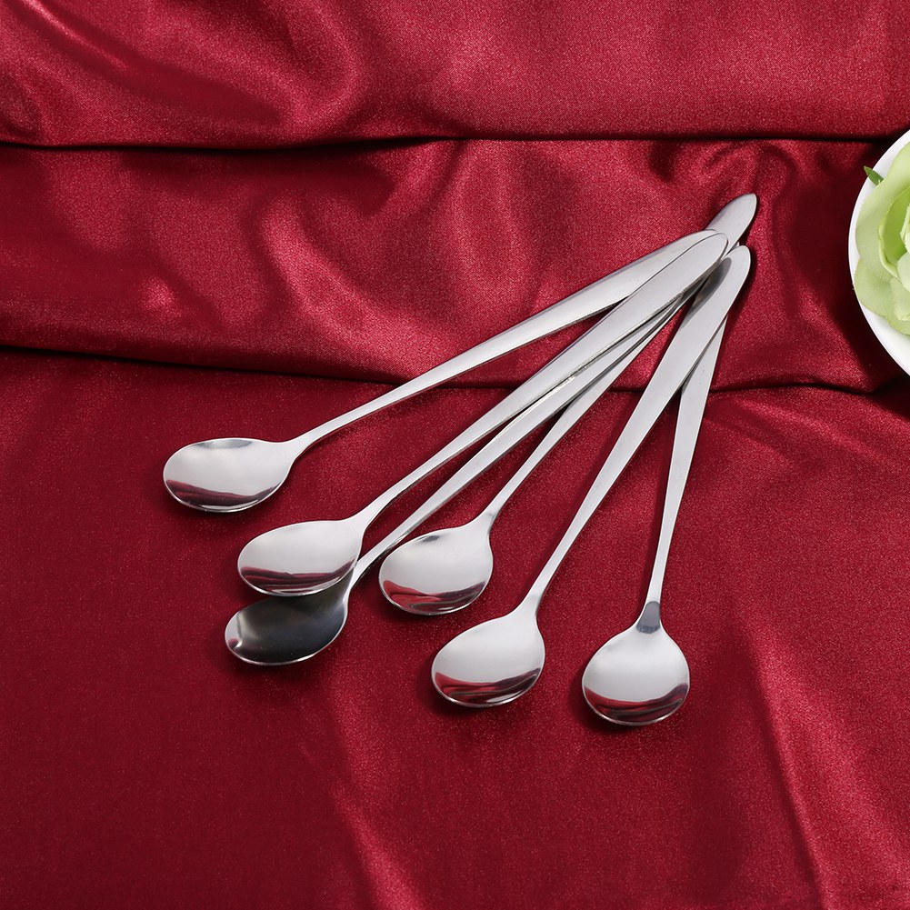 6-teiliges Set Stilvoller Edelstahl-löffel Mit Langem Griff Für Latte Macchiato, Eiscreme, Eisbecher, Kaffee, Suppe Und Mehr (teelöffel) – Neu