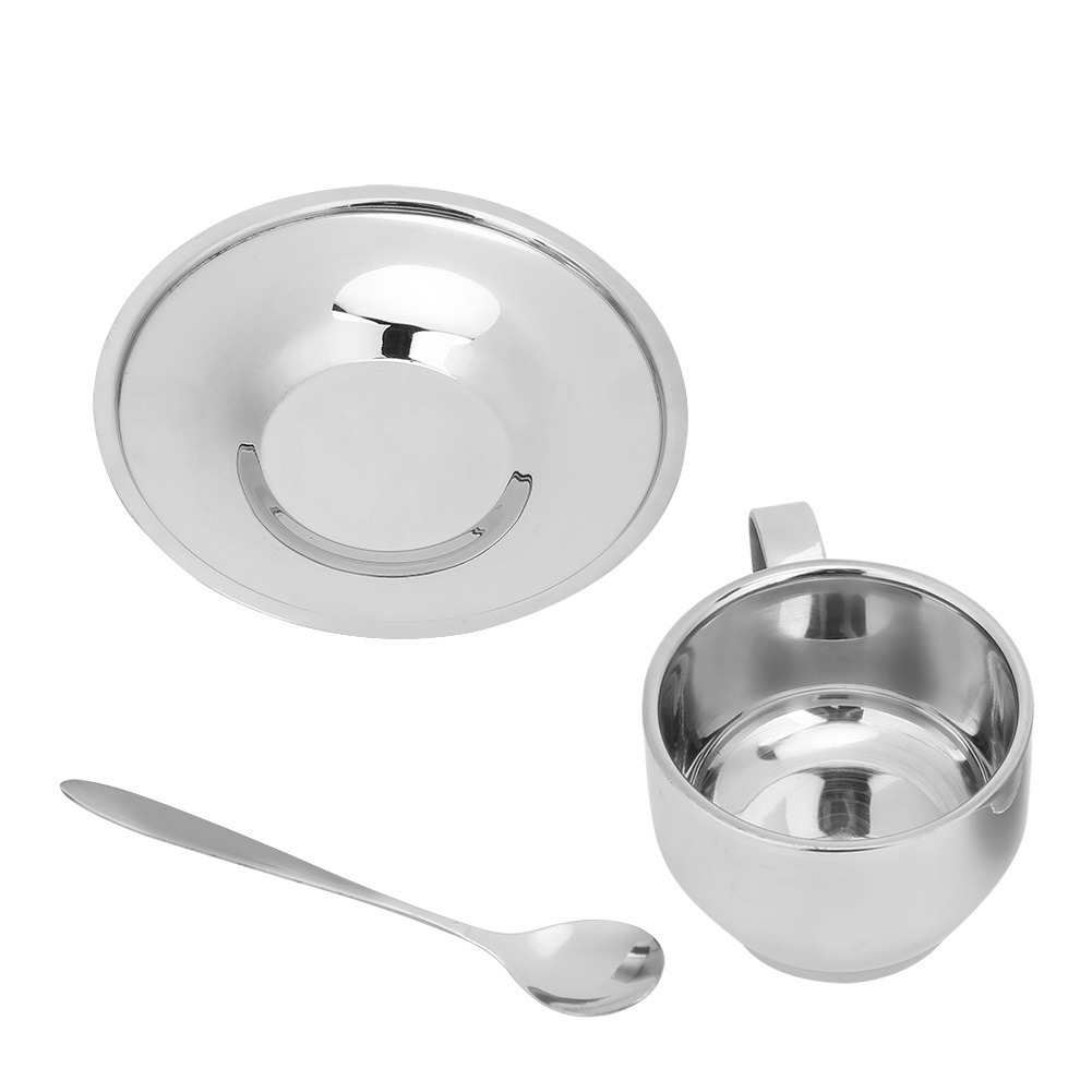 Anti-verbrühungs-kaffeebecher Aus Edelstahl, Espressotassen Mit Löffel Und Untertasse, Geschirrset