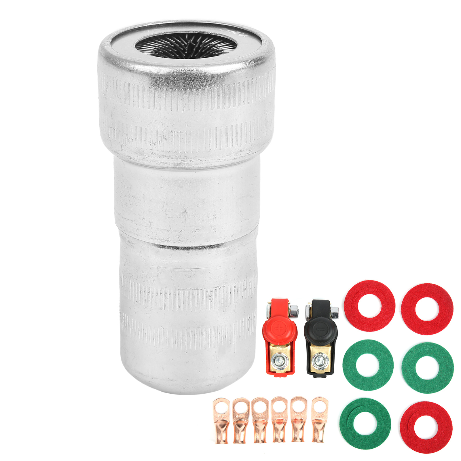 Set Mit Zwei Kupfer-batterieklemmen, 6 Kupferringen Und 1 Reinigungsbürste Für Auto, Boot, Wohnmobil Und Lkw