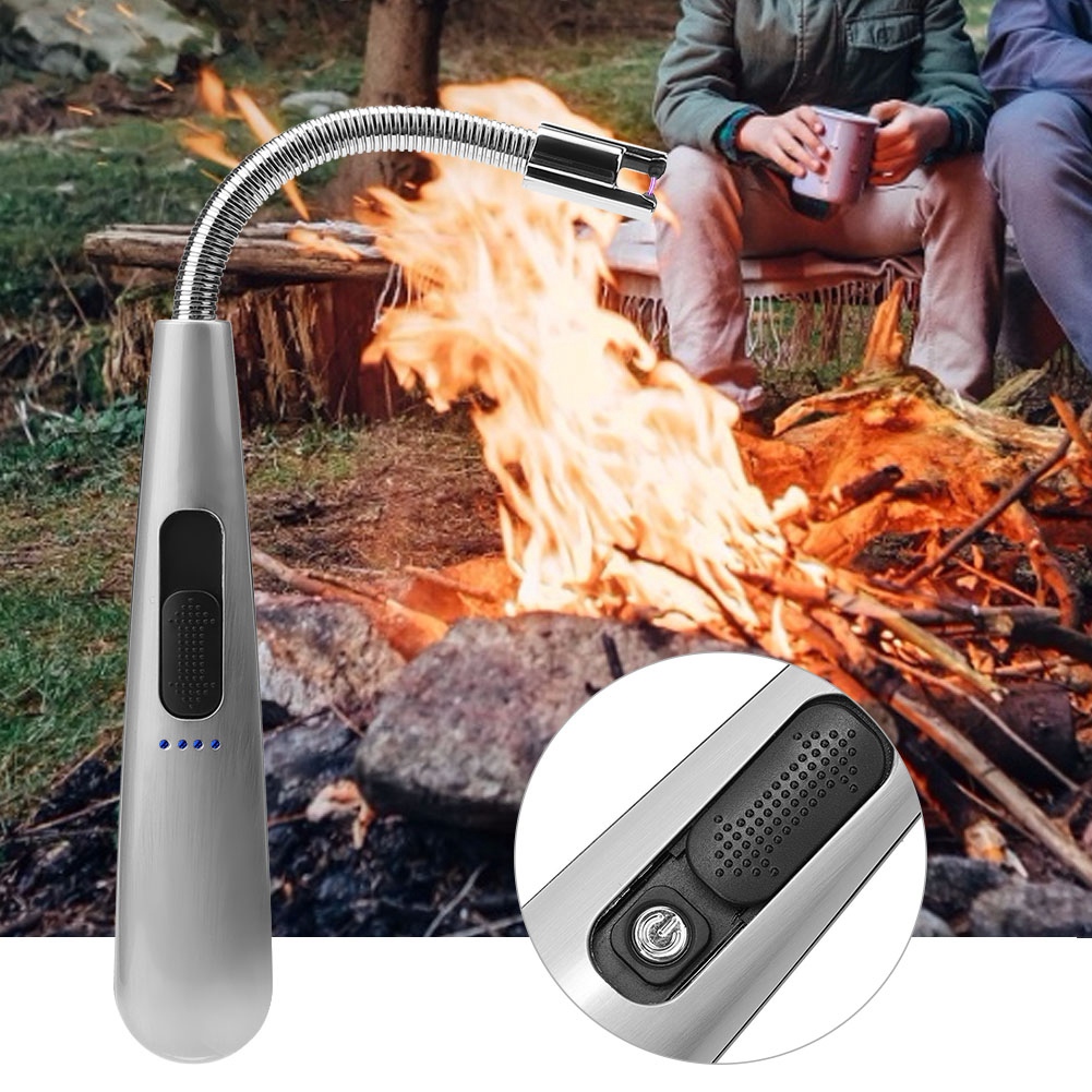 360° Drehbares Elektrisches Lichtbogenfeuerzeug, Flammenlos, Usb-impulsfeuerzeug, Windfest Für Grillabende (silber)