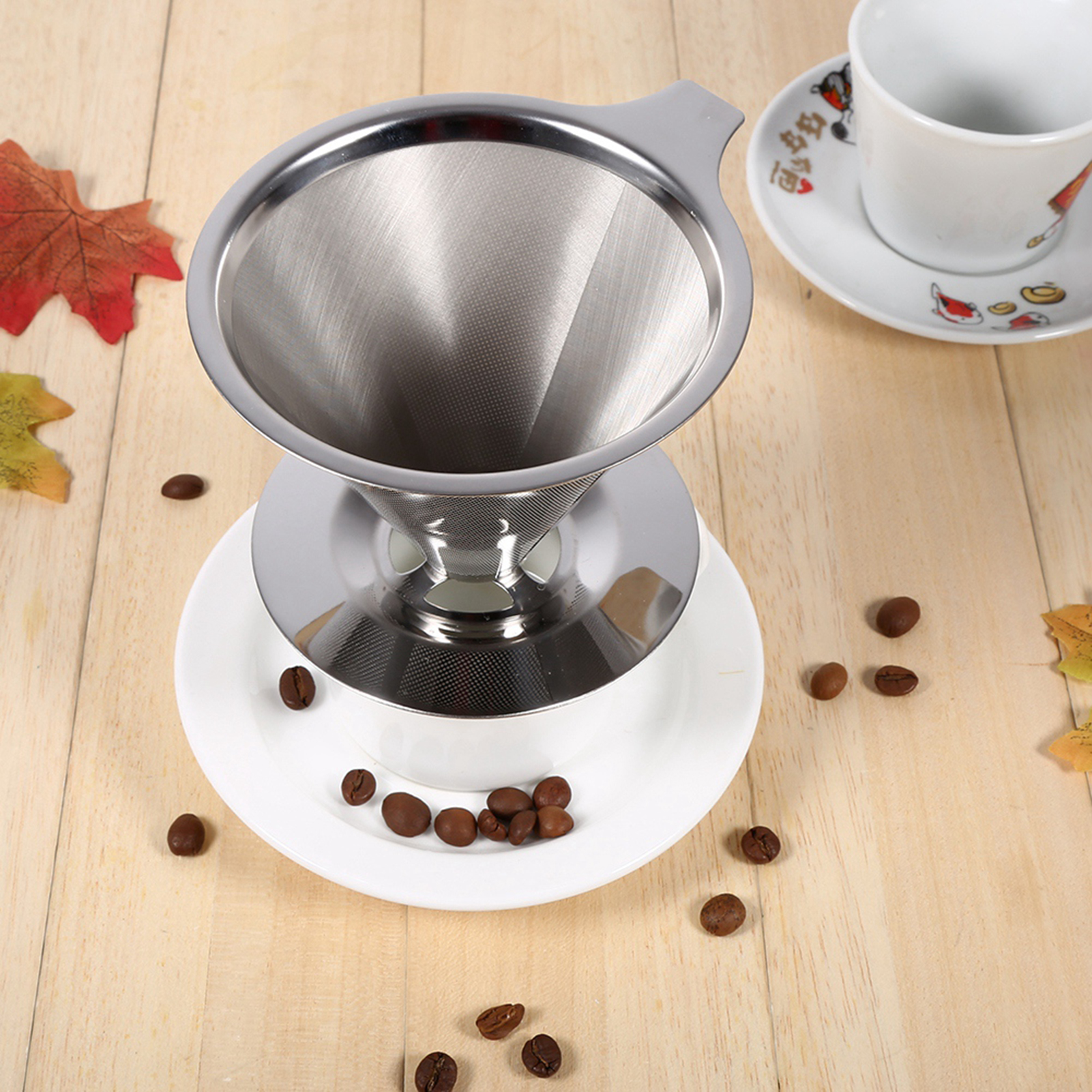 1 Stück Edelstahl-kaffeefilter Für Pour-over-kaffee, Doppellagiger Siebfilter, Tassenständer, Für Zuhause Und Büro