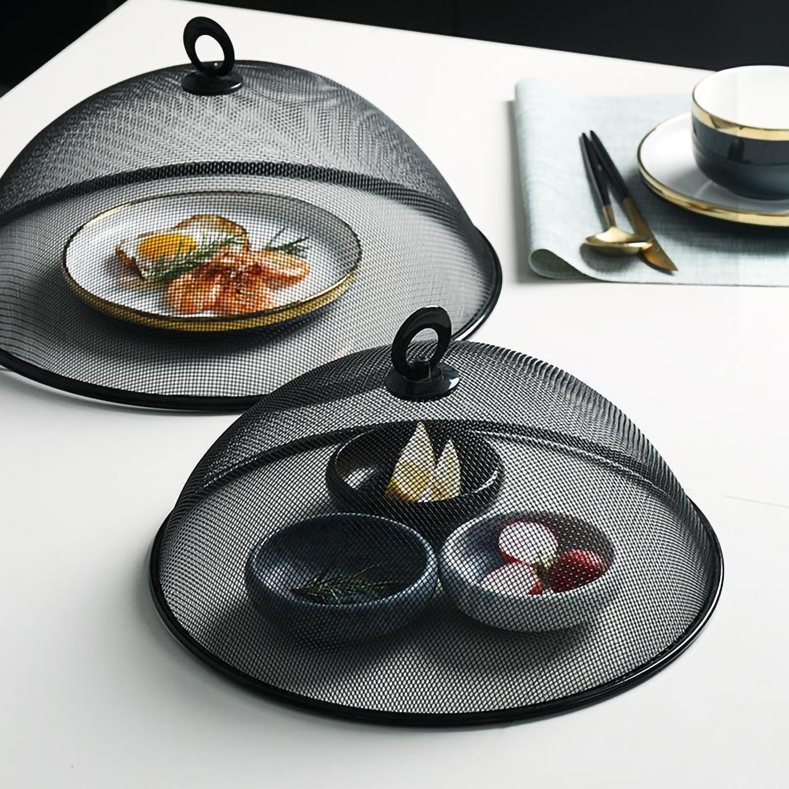 Einfache Schwarze Tischdecke Aus Eisen, Schutz Für Lebensmittel Vor Fliegen Und Staub, Kleine Runde Größe, Für Schüsseln Und Teller, Für Den Hausgebrauch.