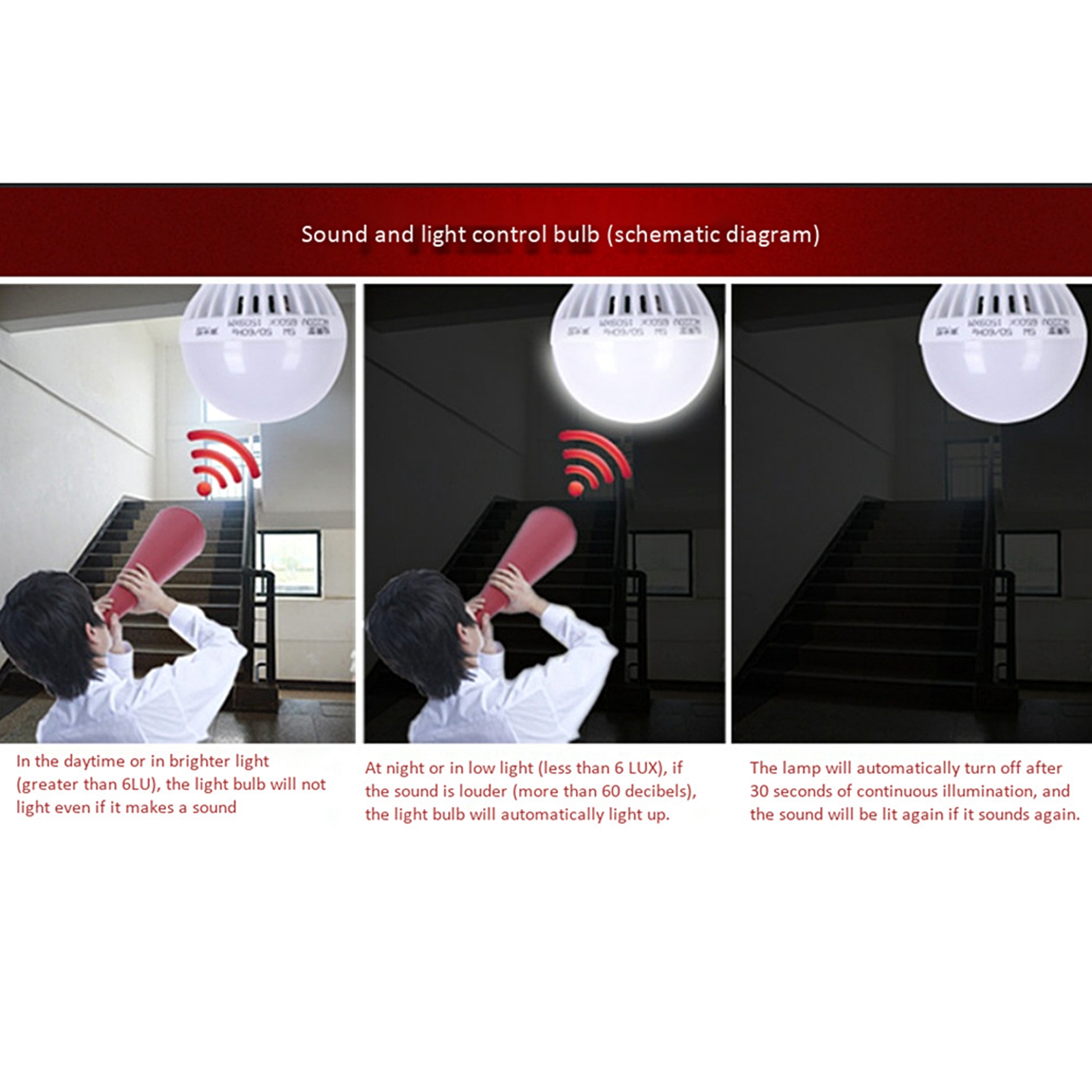 E27 Led-lampe Mit Geräuschsensor, 220 V, Automatische Licht-/geräuschsteuerung, Automatisches Ein-/ausschalten, Nachtlicht