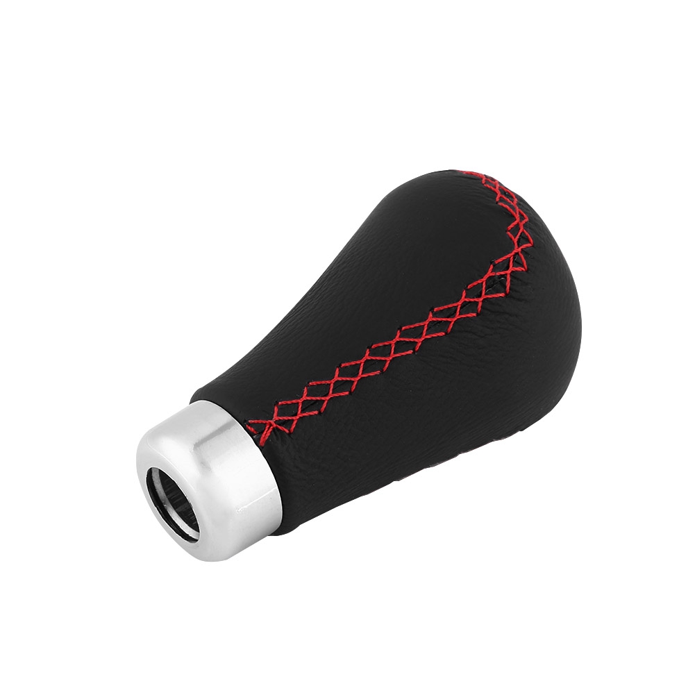 Universeller Schaltknauf Aus Schwarzem Leder Mit Roten Ziernähten Und 4 Adaptern