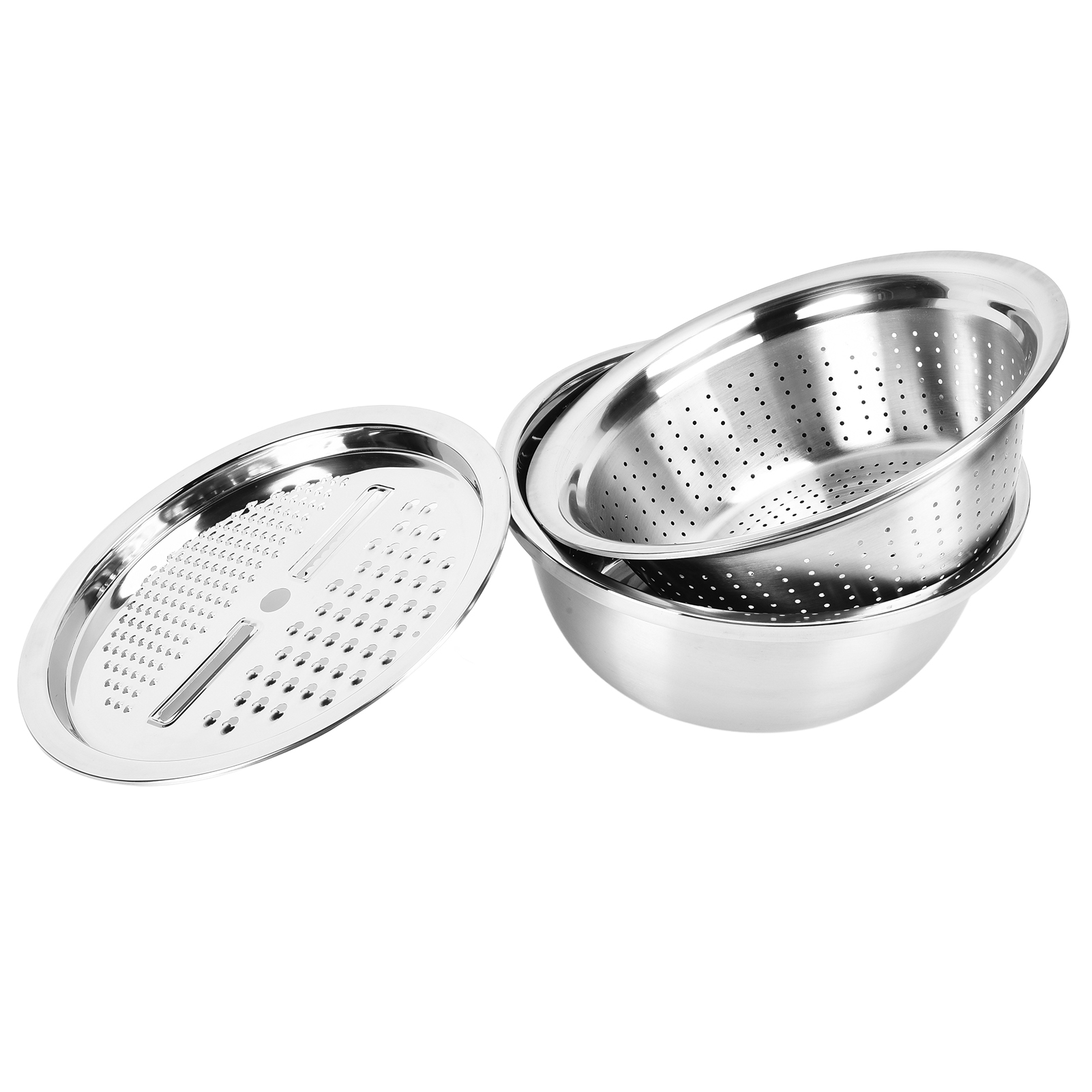 3-teiliges Edelstahl-sieb, Schüsseln Für Obst/gemüse, Zum Kneten Von Teig Und Zum Abtropfen Von Reis, 2-in-1, Edelstahl-küchensieb, 3er-set.