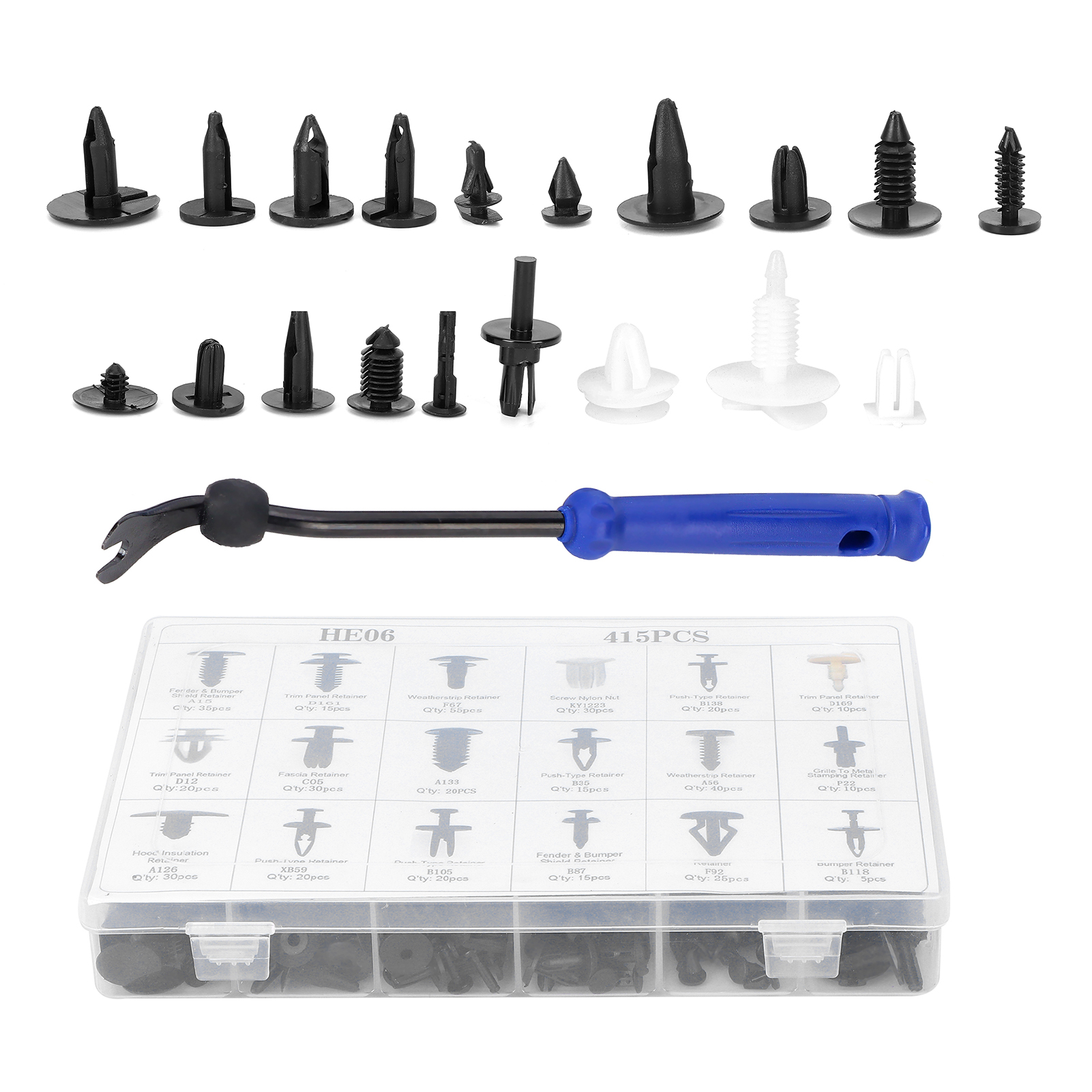 Set Mit 415 Chrysler-autoclips Inklusive Ausbauwerkzeug, Gummiring Und Aufbewahrungsbox