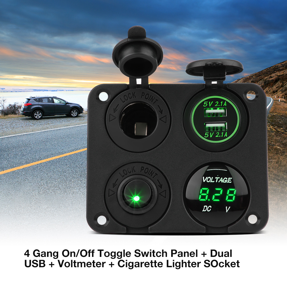 Ein/aus-wegeschalter Mit Zwei Anschlüssen, Dual-usb-ladegerät, Zigarettenanzünderbuchse Und Grünem Led-voltmeter