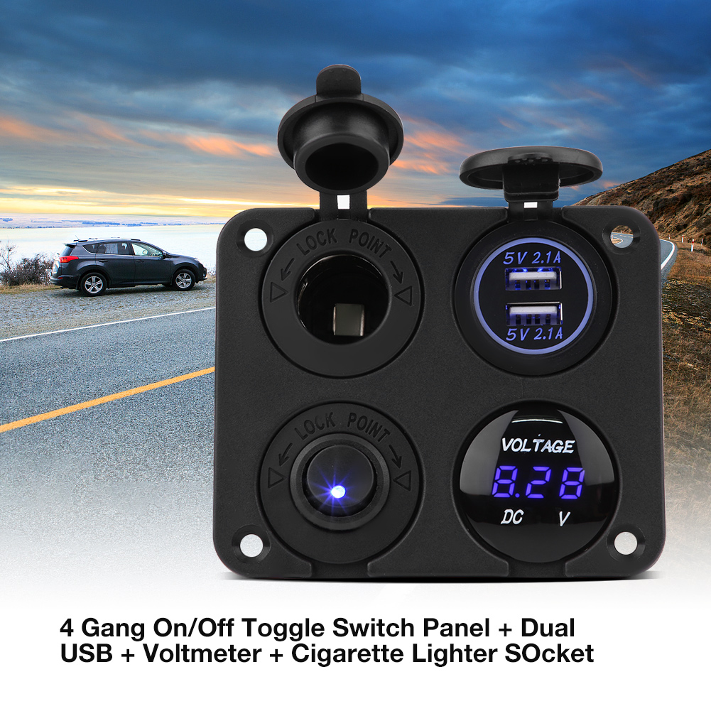 Bedienfeld Mit 4 Ein/aus-wechselschaltern, Dualem Usb-ladegerät, Zigarettenanzünderadapter Und Blauem Led-voltmeter
