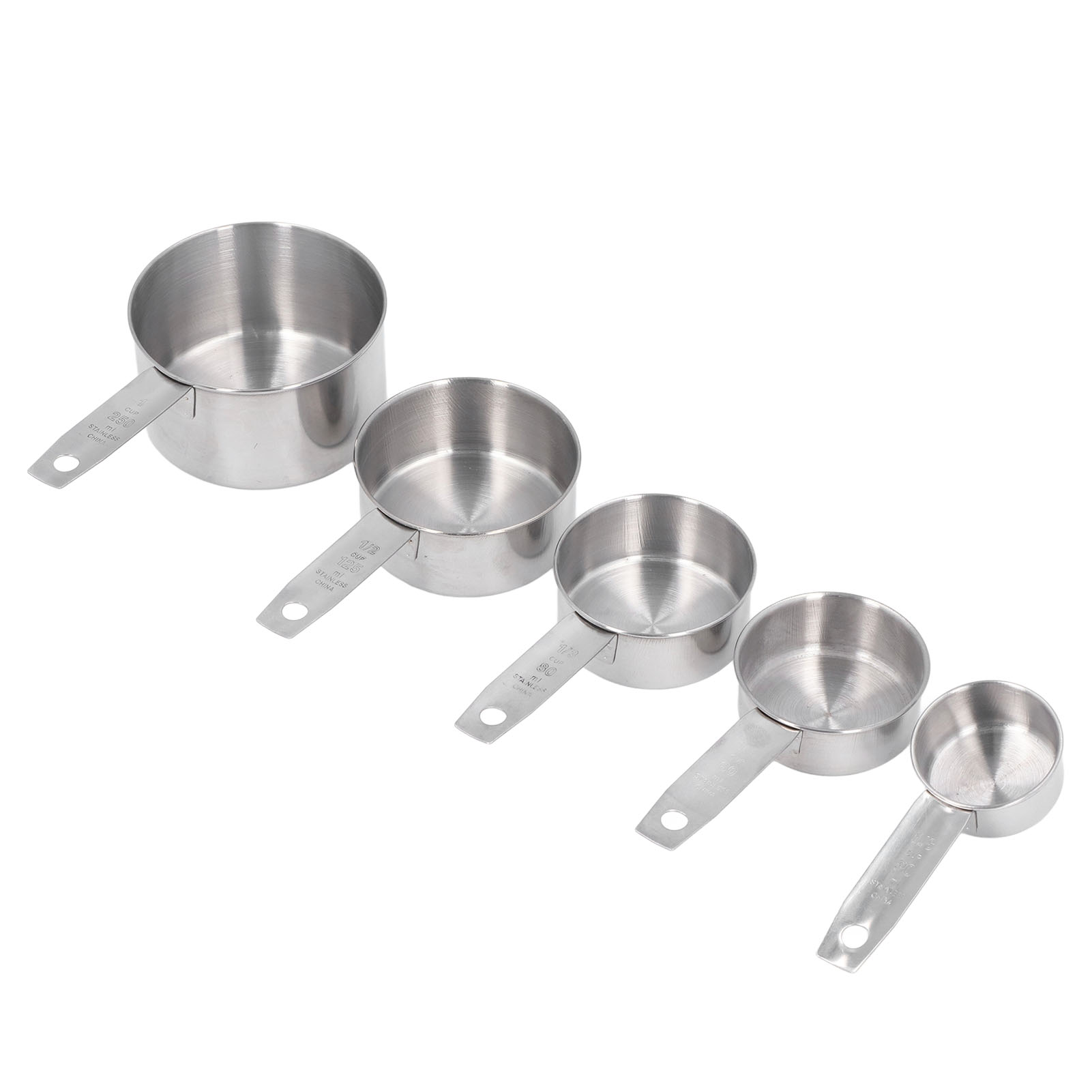Set Aus 5 Edelstahl-messbechern Mit Skala, Gewürzbechern, Backutensilien Und Kaffeelöffel