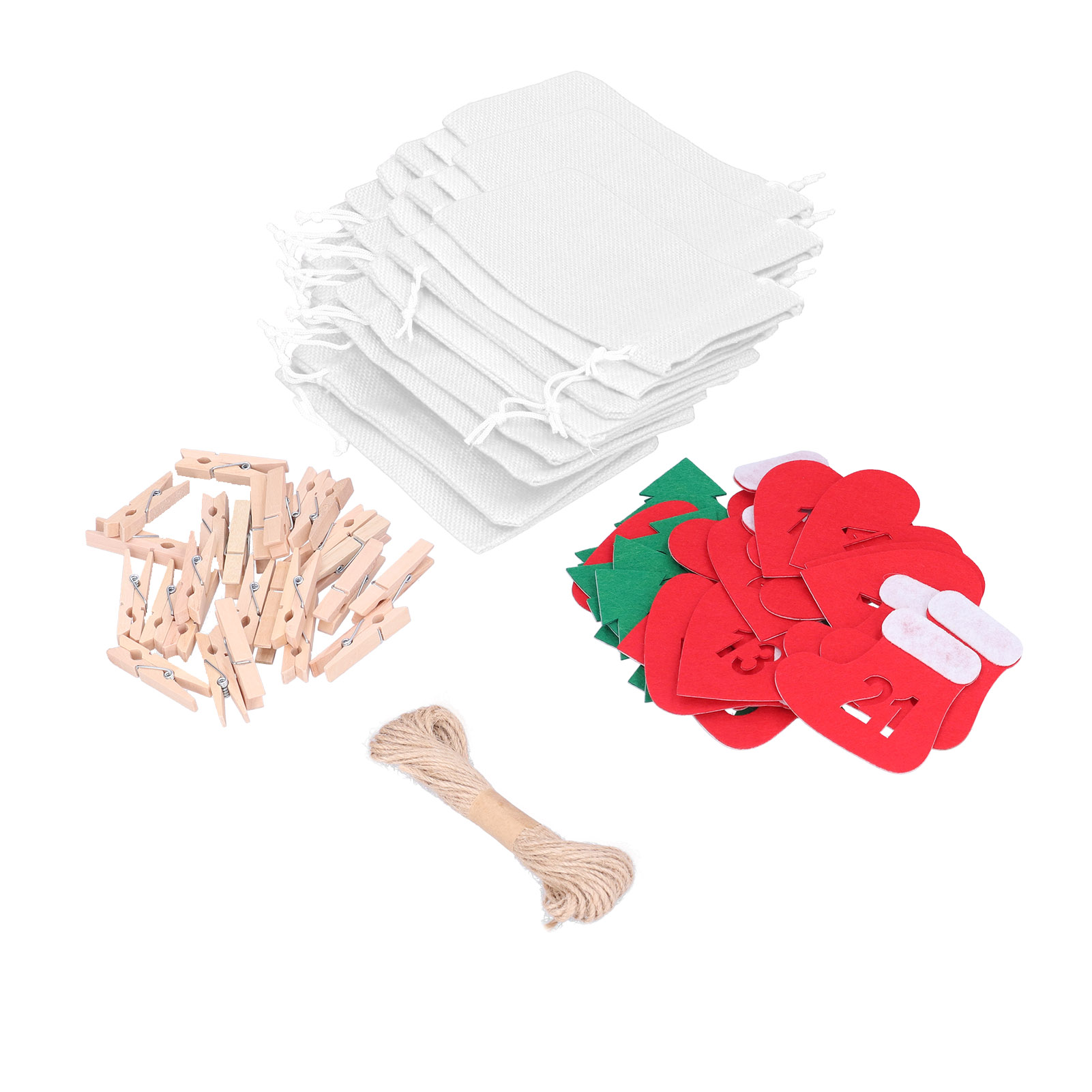Set Aus 24 Kleinen Leinenbeuteln Für Adventskalender, Weihnachtsdekoration, Glückszahlen, Weiße Geschenktüten Für Süßigkeiten Und Kleine Geschenke (modell: Leinenbeutel Mit Accessoires, Durchbrochene