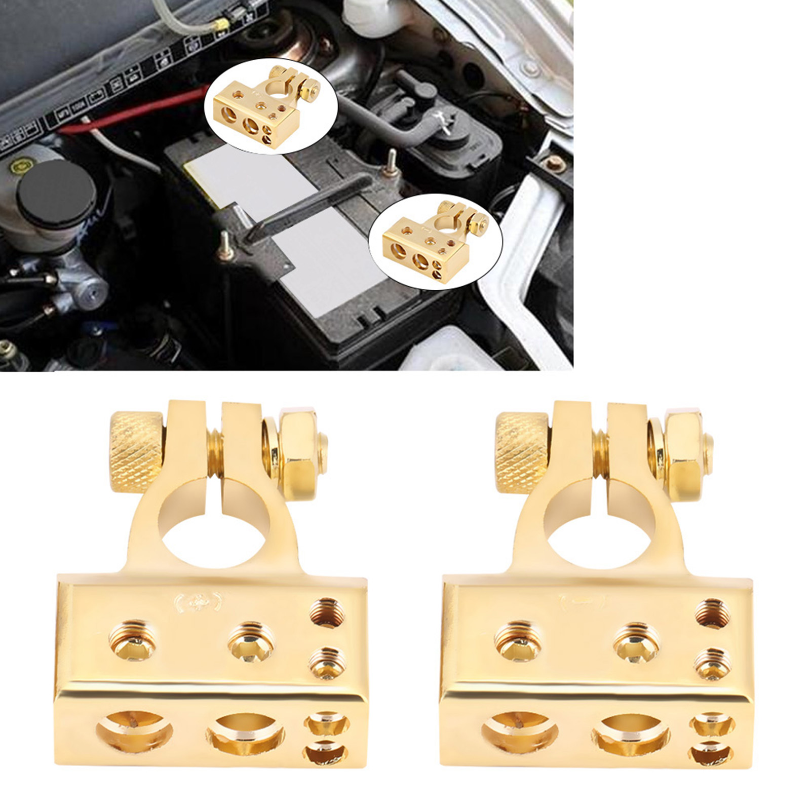 Paar Kfz-batterieanschlüsse, Vergoldete Plus- Und Minuspolklemmen Für Kabel Der Größen 0/1, 2, 4 Und 8 Awg