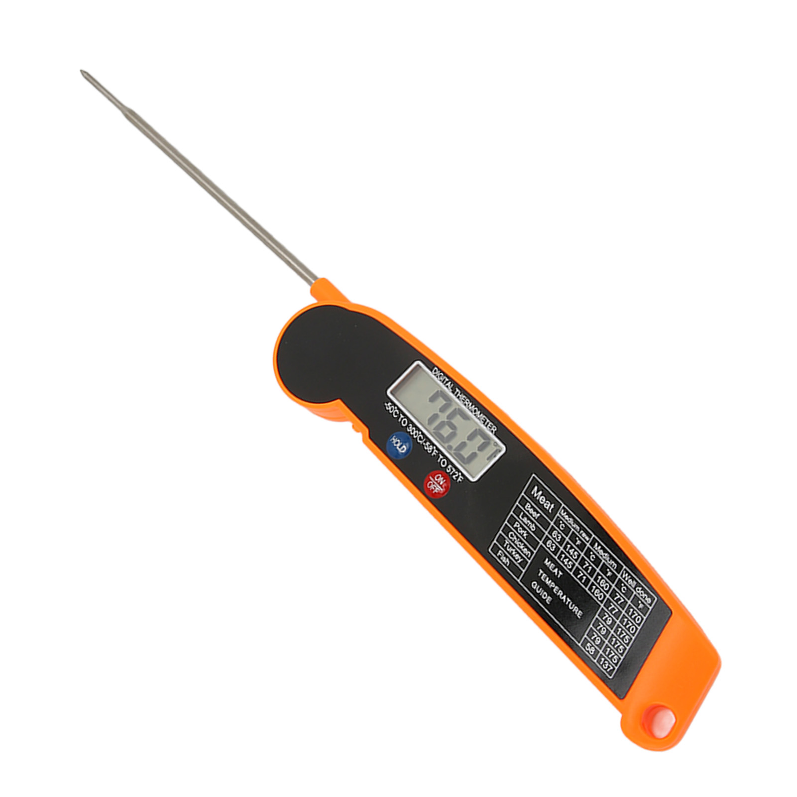 Ultradünnes, Faltbares, Orangefarbenes Kochthermometer Für Grill, Fleisch, Lebensmittel Und Backofen – Batterielos